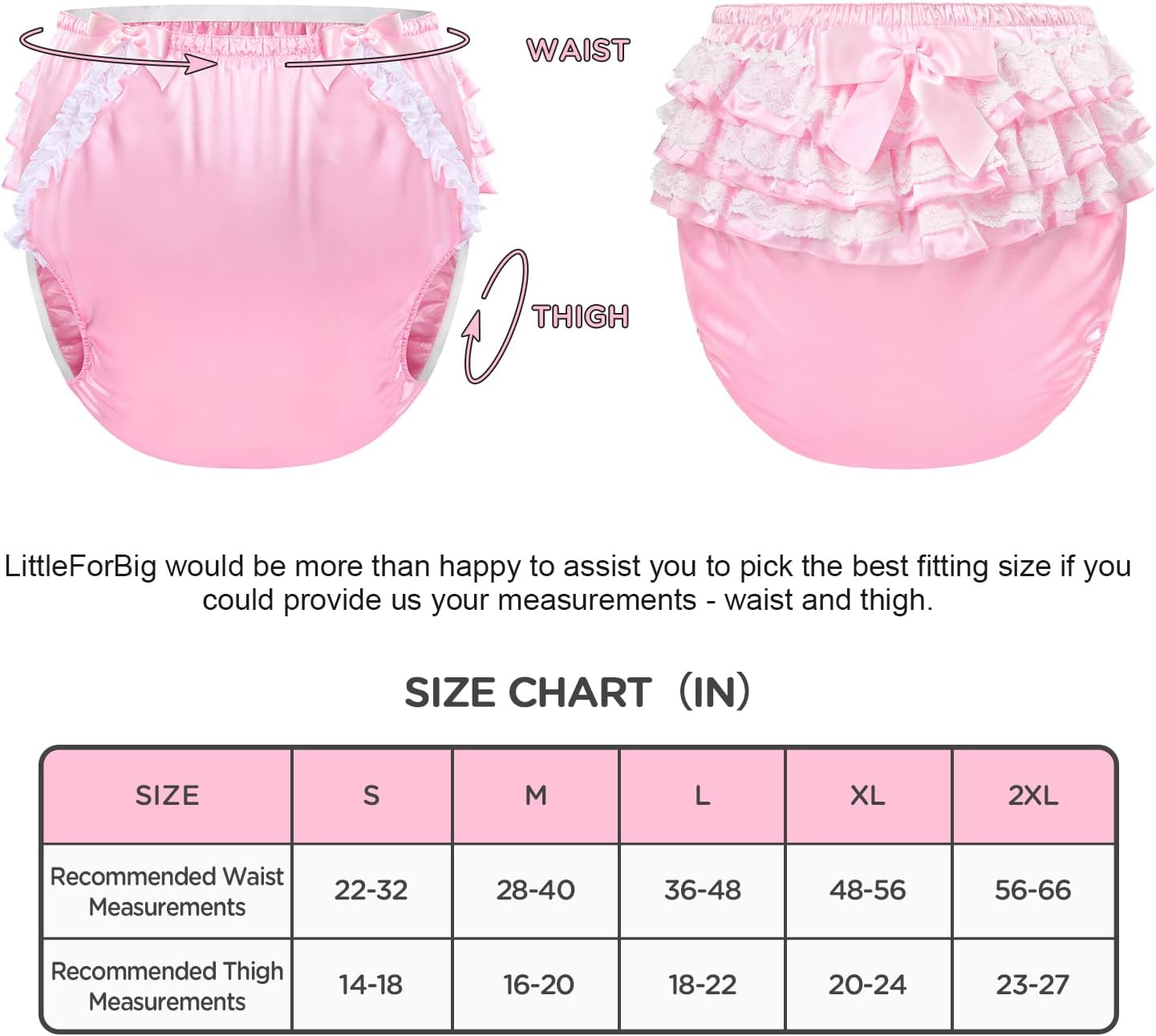 Littleforbig Washable Reusable Waterproof Ruffled Lace Bow Pretty in Pink Satin Over Adult Diaper Cover XXL - Image 5