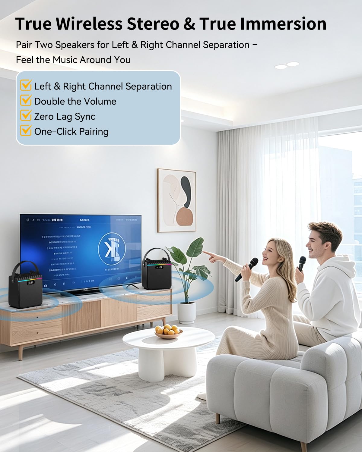 Enceinte karaoké Bluetooth avec woofer, Tweeter et 2 micros sans Fil