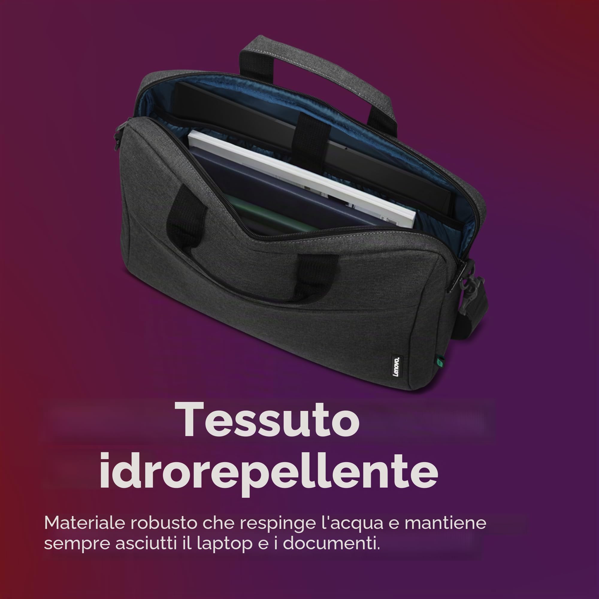 Lenovo Borsa a tracolla per laptop T210, adatta per laptop o tablet fino a 17", design elegante, tessuto resistente e idrorepellente