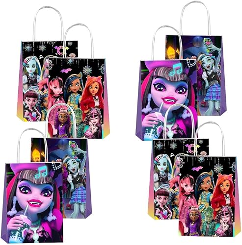 Miniatura 5 de EKIH 12 bolsas de regalo de Monster High Party con asas, suministros de fiesta de cumpleaños de Monster High para decoraciones de fiesta de Monster