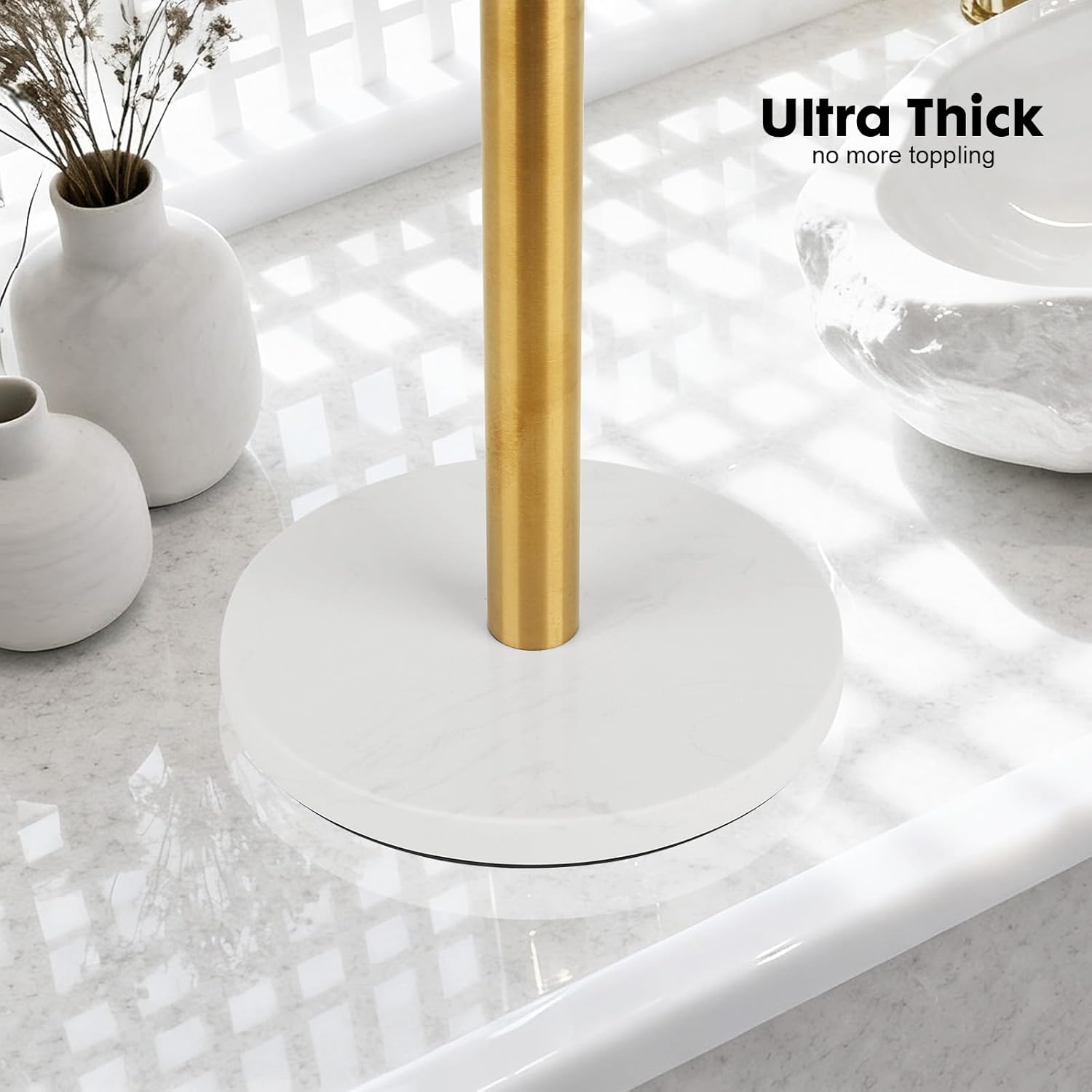 19 inch Brushed Gold Double Towel Holder Stand, Hand Towel Bar Bathroom Vanity Countertop Towel Holder Free Standing,Towel Ring Hardware Accessories Towel Rack