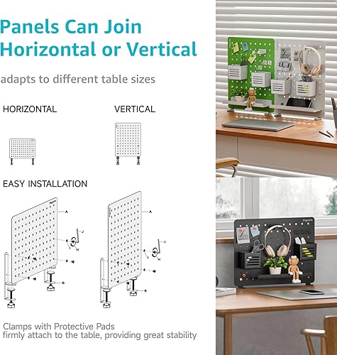 Miniatura 2 de PEGZONE Tablero de clavijas de escritorio con abrazadera, accesorios de escritorio para oficina, juegos, hogar, tablero magnético de metal con 10