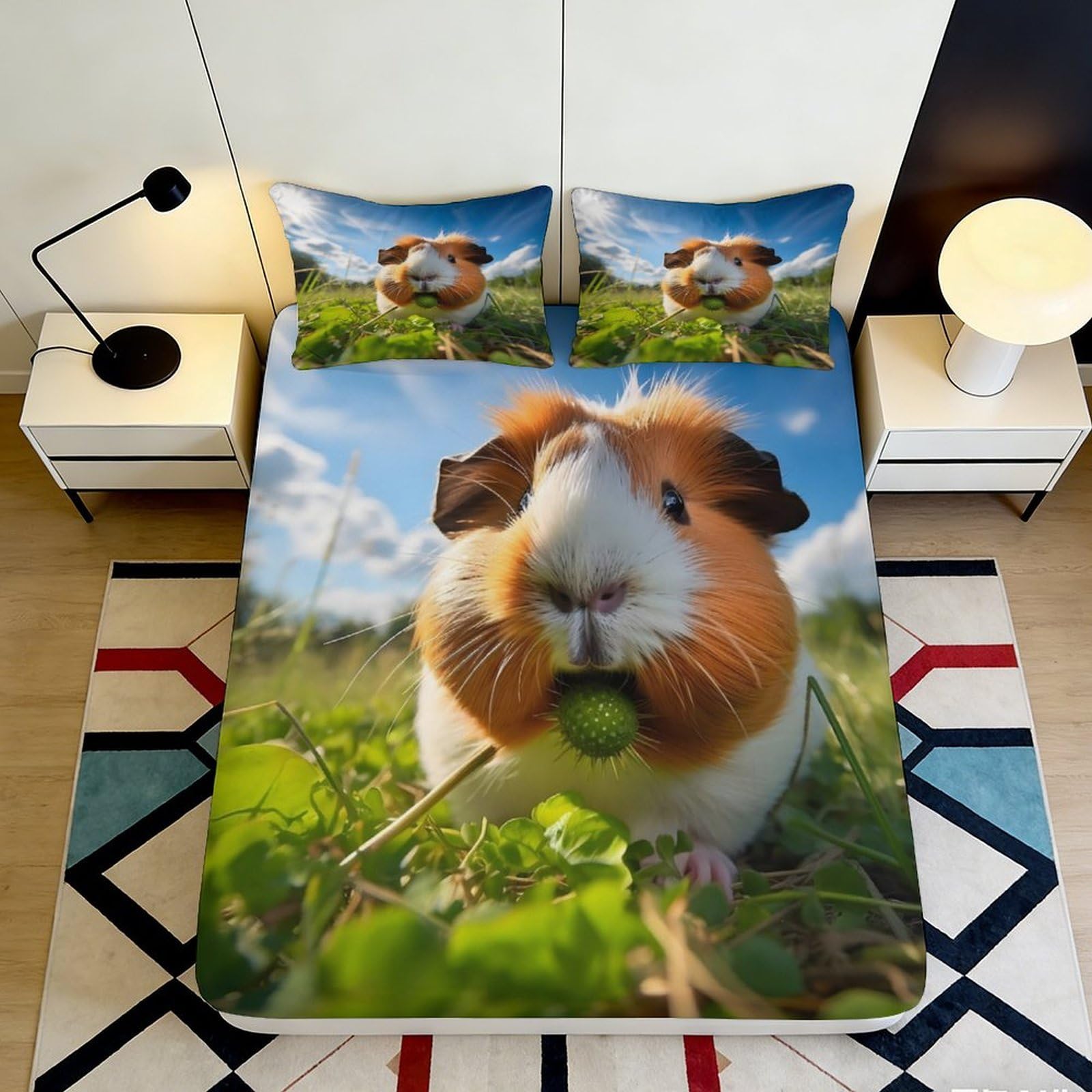 3D Printed guinea pig Fitted Sheet soft touch Microfiber, wrinkle resistant, home decor accent, Bed Cover, apartment bedding, dustproof, easy care, bedroom, guest room, 110 90x200x25cm