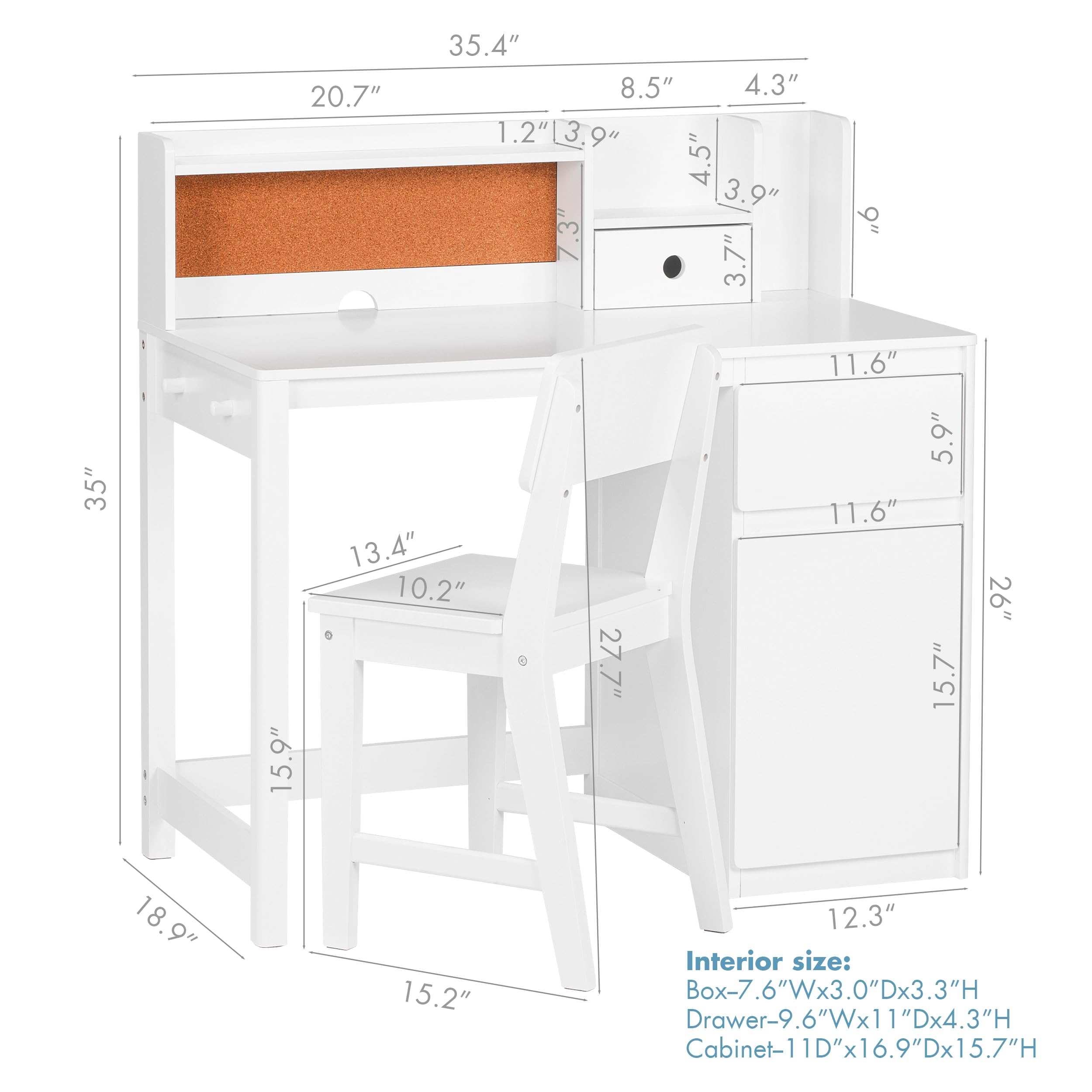 Juego de escritorio y silla para niños, escritorio de estudio para niños con gabinete para 5 a 12 años, mesa de estudio de madera para niños, mesa de escritura para estudiantes, estación de 8