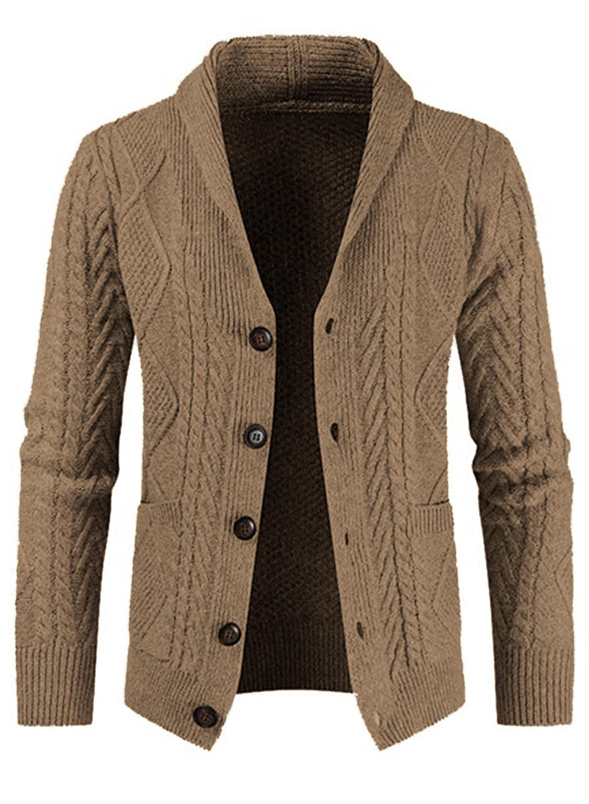 JMIERR Mens Shawl Collar Cable Knit Cardigan Sweater