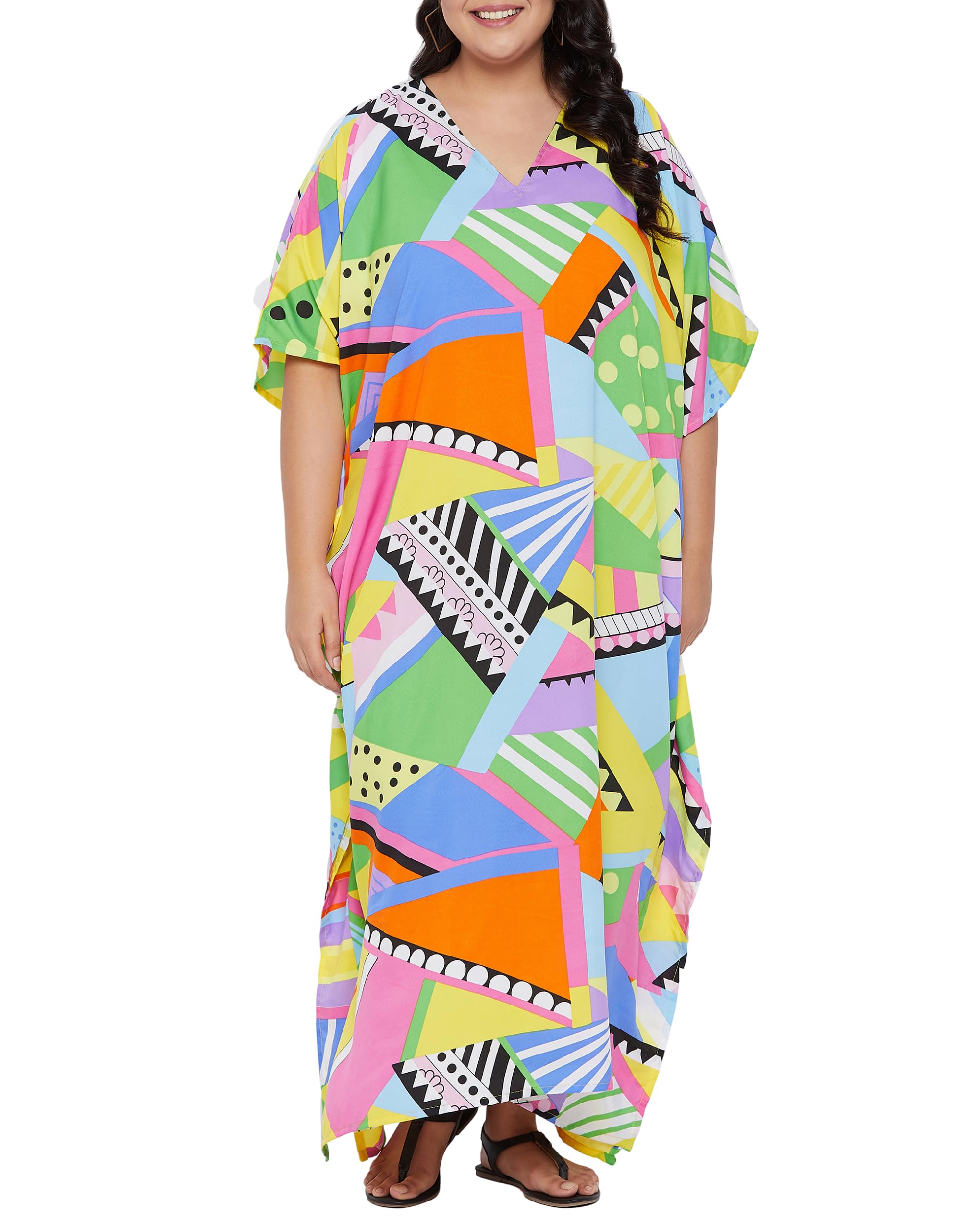 Women Kaftan Plus Size Polyester Summer Lightweight Caftan Swimsuit Cover Ups Maxi African Mumu Lounge House Dress