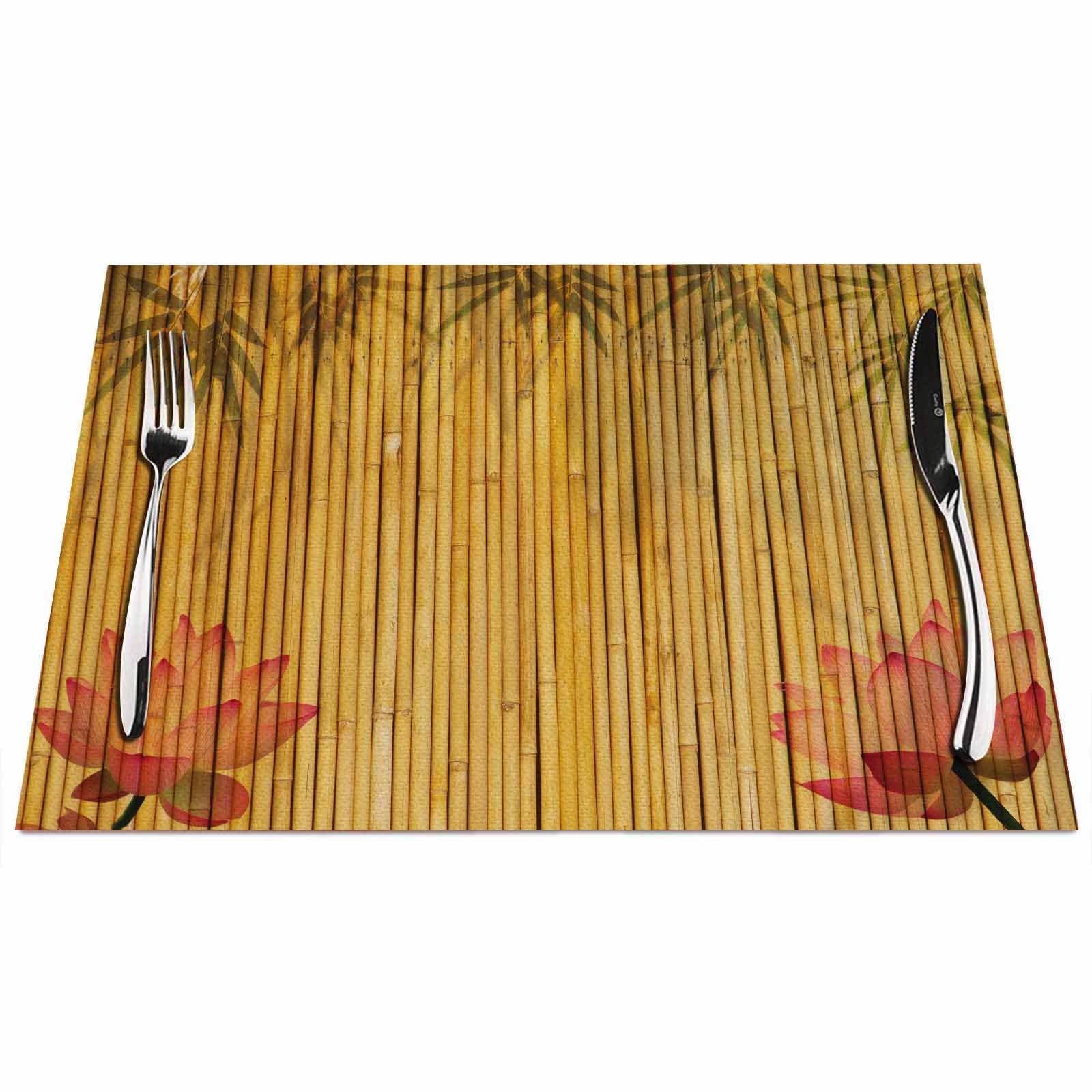Walmsco Placemats Bamboo Pink Lotus Decor For Dining Room Kitchen Table,Waterproof Non-Slip Washable Heat Resistant Placemats,Set of 4,12"x18"