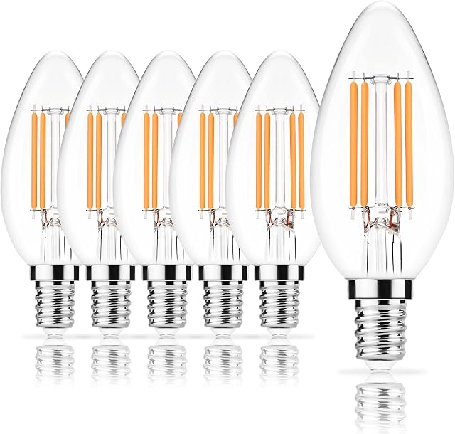 E14 LED Light Bulb, Small Edison Screw SES LED Candle Bulbs, 4W LED 40W Incandescent Bulb Equivalent, Warm White 2700K for Chandelier, C35 Vintage Filament Energy Saving Bulbs, Non-Dimmable, 6 Pack