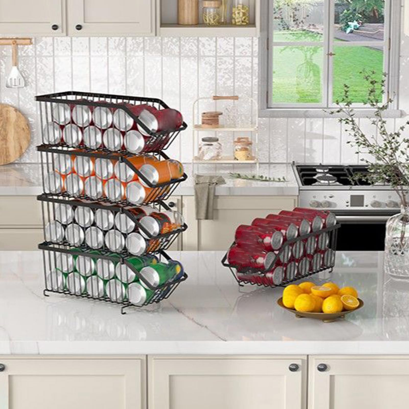Soporte para latas: dispensador de almacenamiento de latas, cocina, organizador apilable, soporte de alimentos enlatados, estante de almacenamiento que ahorra espacio para nevera, cocina, artículos