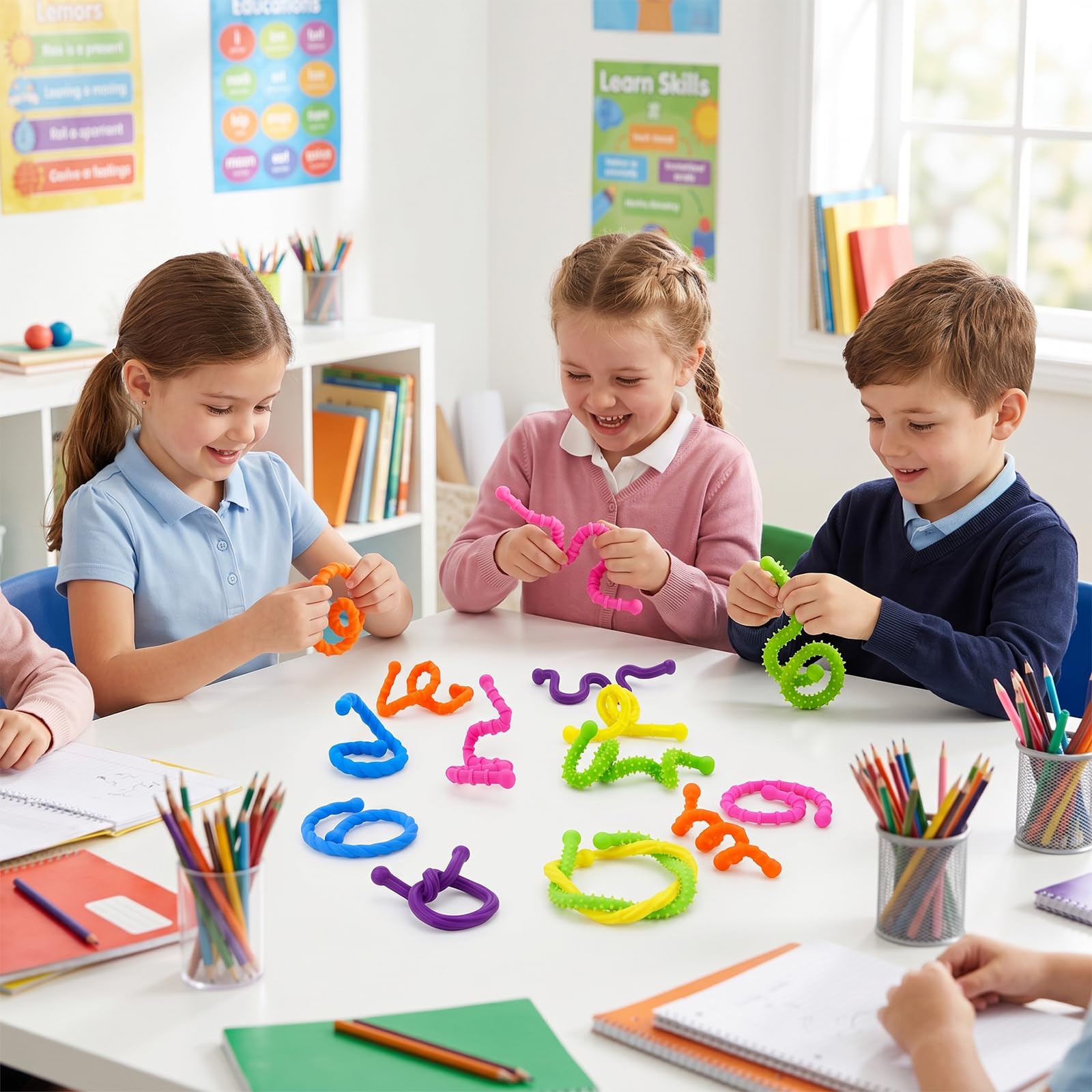 HORREX Fidget z teksturą ADHD, 6 sztuk, silikonowe zabawki, różne rozciągliwe kolory, sensoryczna zabawka antystresowa do ADHD, z autyzmem, łagodzi lęk i stres