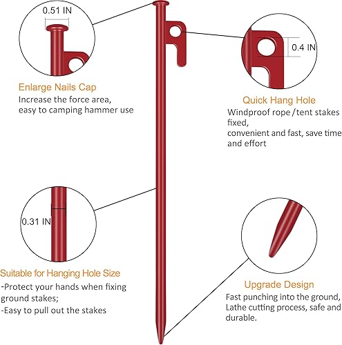 Miniatura 3 de Paquete de 8 estacas de tienda de campaña resistentes de 12 pulgadas de acero para acampar irrompibles e inflexibles