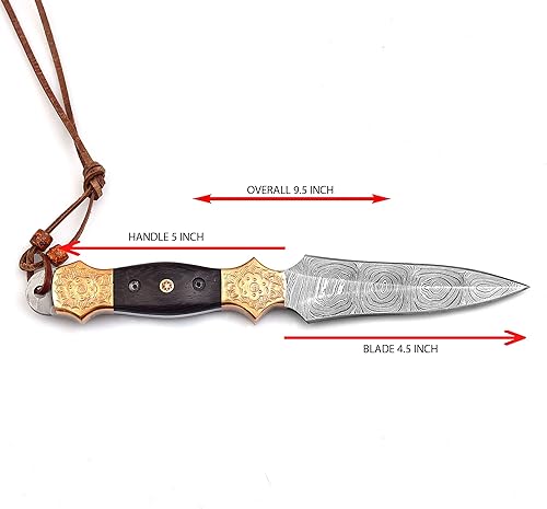 Miniatura 2 de Dessi Cuchillo de caza de hoja fija de acero de Damasco Camping Senderismo. SM11