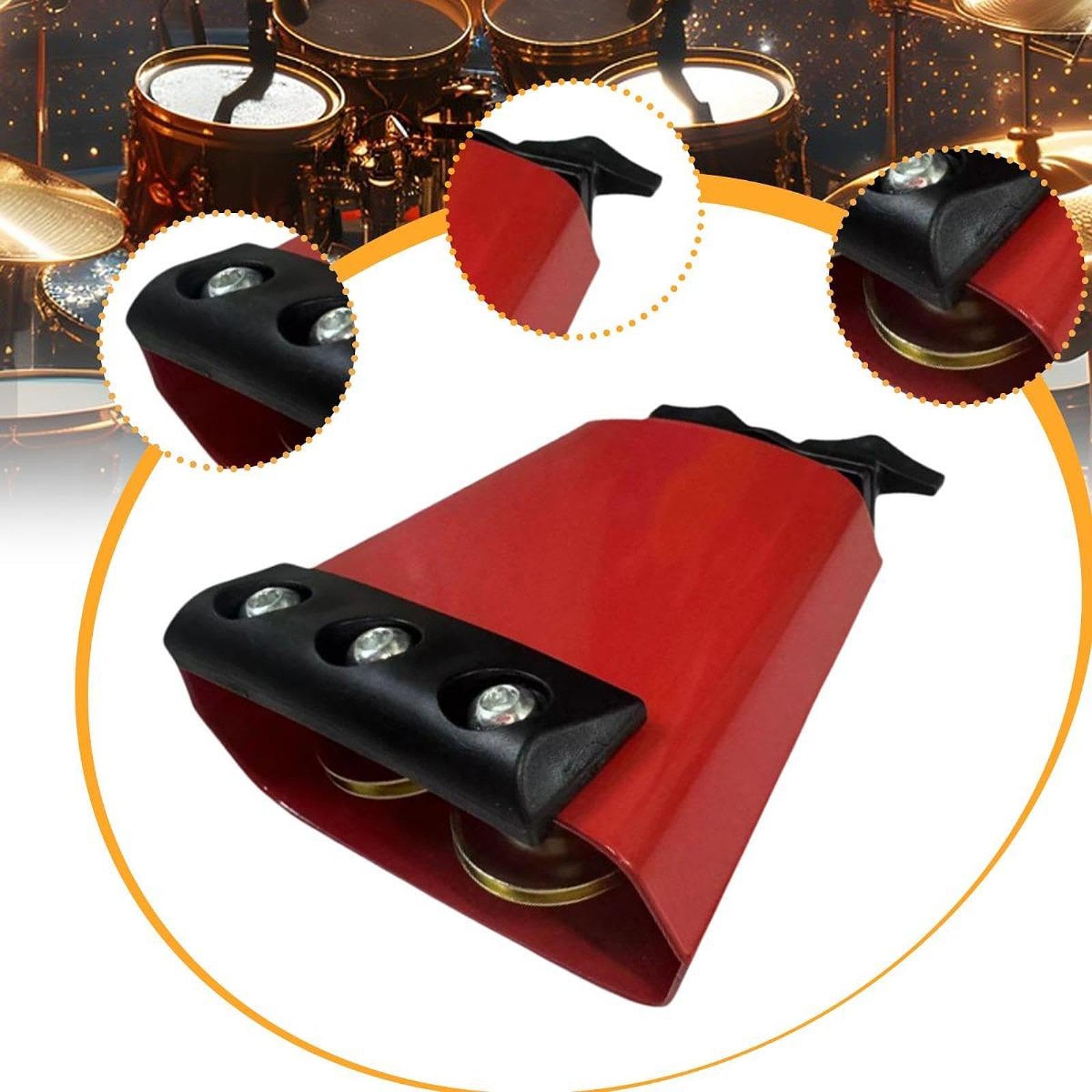 Menolana Cowbell Noise Maker Percussion Instrument with Sound Damping Protection Strip Metal 4 inch Cow Bell for Sports Events, Red