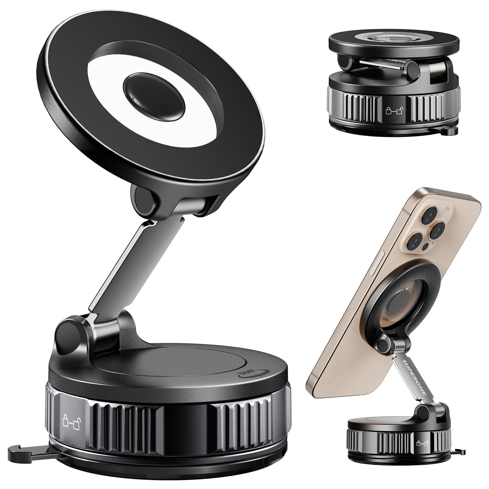 Magnetic Phone Holder for Car 360 Adjustable Vacuum Car Phone Holder for Magsafe 80 LBS Suction Phone Mount