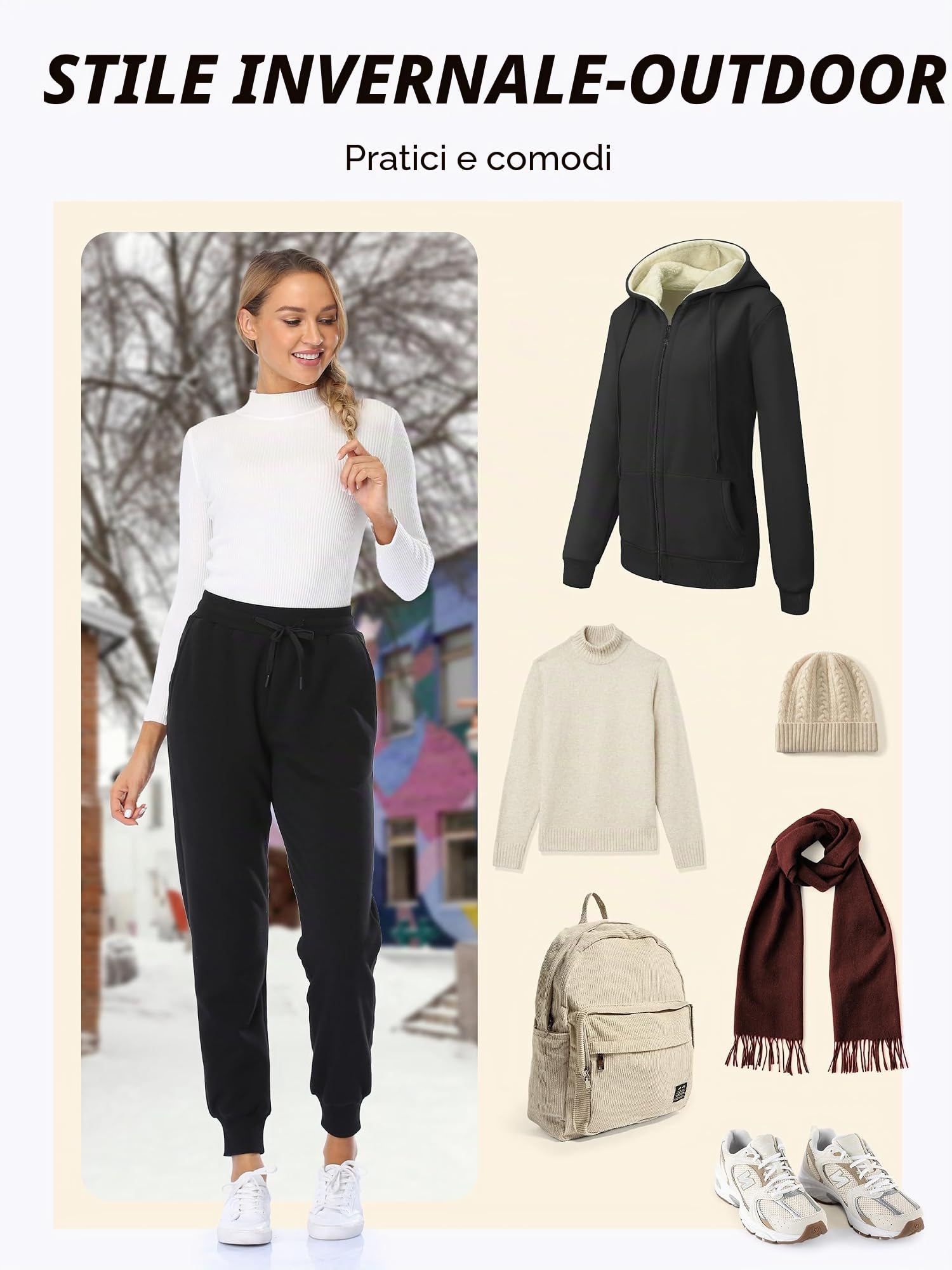 MOVE BEYOND Donna Pantaloni da Jogging in Felpa con Fodera di Sherpa Calda con 2 Tasche Athletic Fleece Pantaloni da Jogging con Coulisse