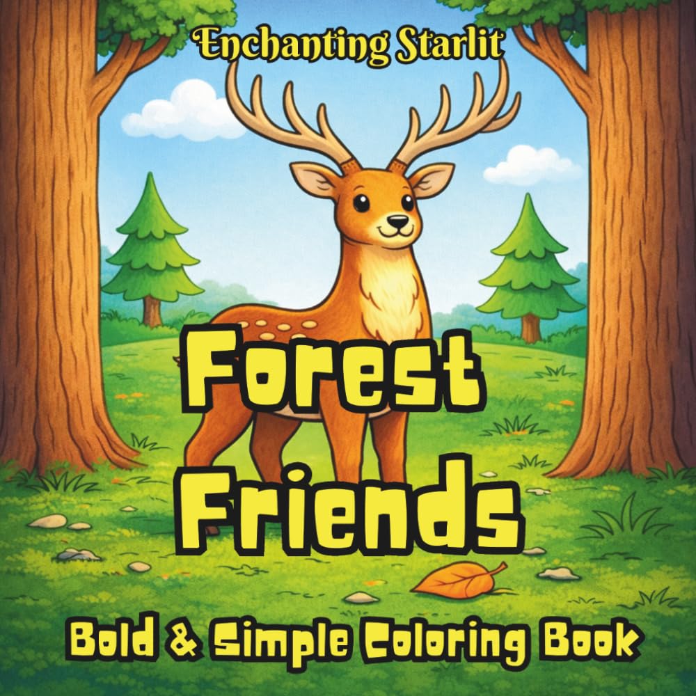 Forest Friends - Coloring Book for Kids & Adults: (A Cute Woodland Creatures Coloring Book Featuring Foxes, Owls, Deer, Hedgehogs. Bold Easy Designs ... for Curious Minds by Enchanting Starlit)