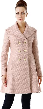 BGSD Women Jennifer Fit and Flare Wool Blend Double Breasted Long Walking Pea Coat