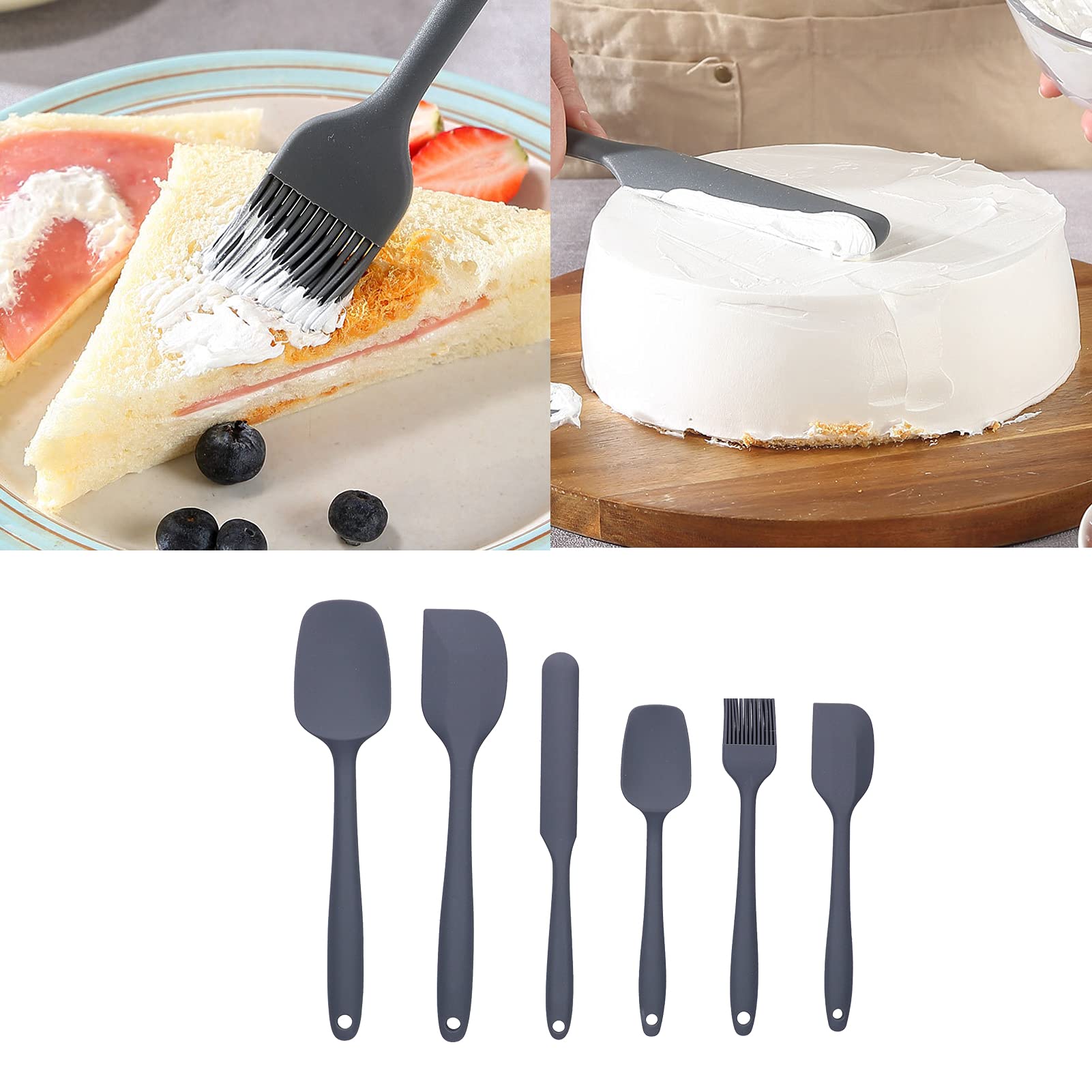 6 szt. Zestaw silikonowych szpatułek naczynia kuchenne do kremu szpatułka do żywności szczotka do olejowania narzędzia kuchenne do pieczenia fastryga gotowanie (szary)