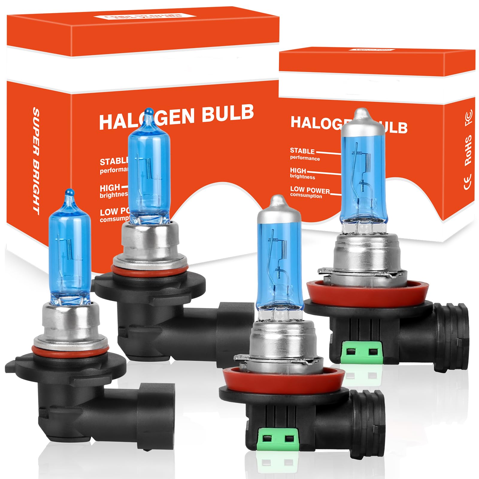 HMCYCI For Jeep Compass 2014-2018 High Performance Halogen Headlight Bulbs, 9005 High Beam & H11 Low Beam Combo, 5000K Super Bright White, Plug and