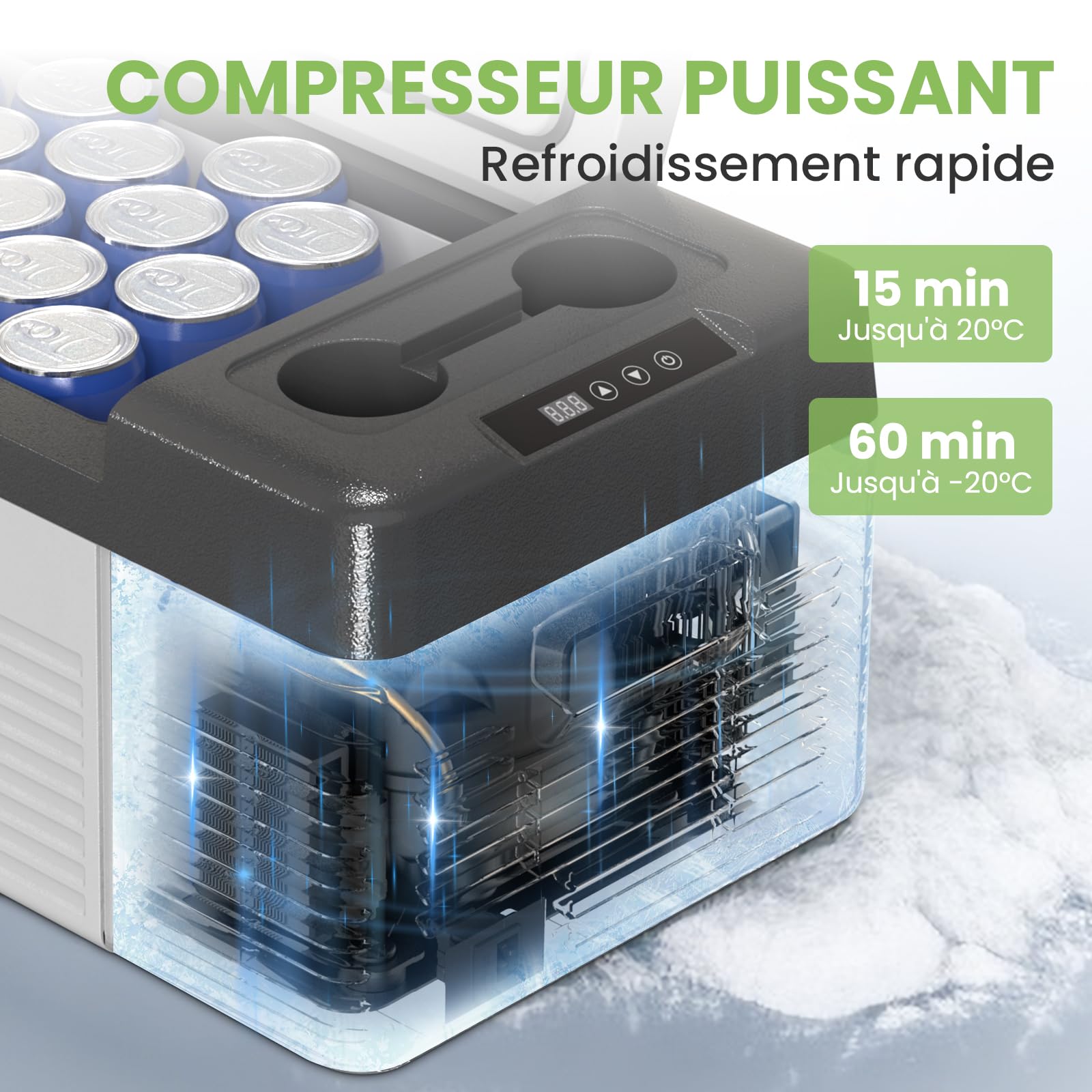 Alpicool CL15 Réfrigérateur de Voiture 15L Neuve 2026, Portable Glacière à Compression, 12V/24V Réfrigérateur Frigo Voiture pour Camion, Camping, RV, Voyage en Voiture, Pique-Nique, -20℃-20℃