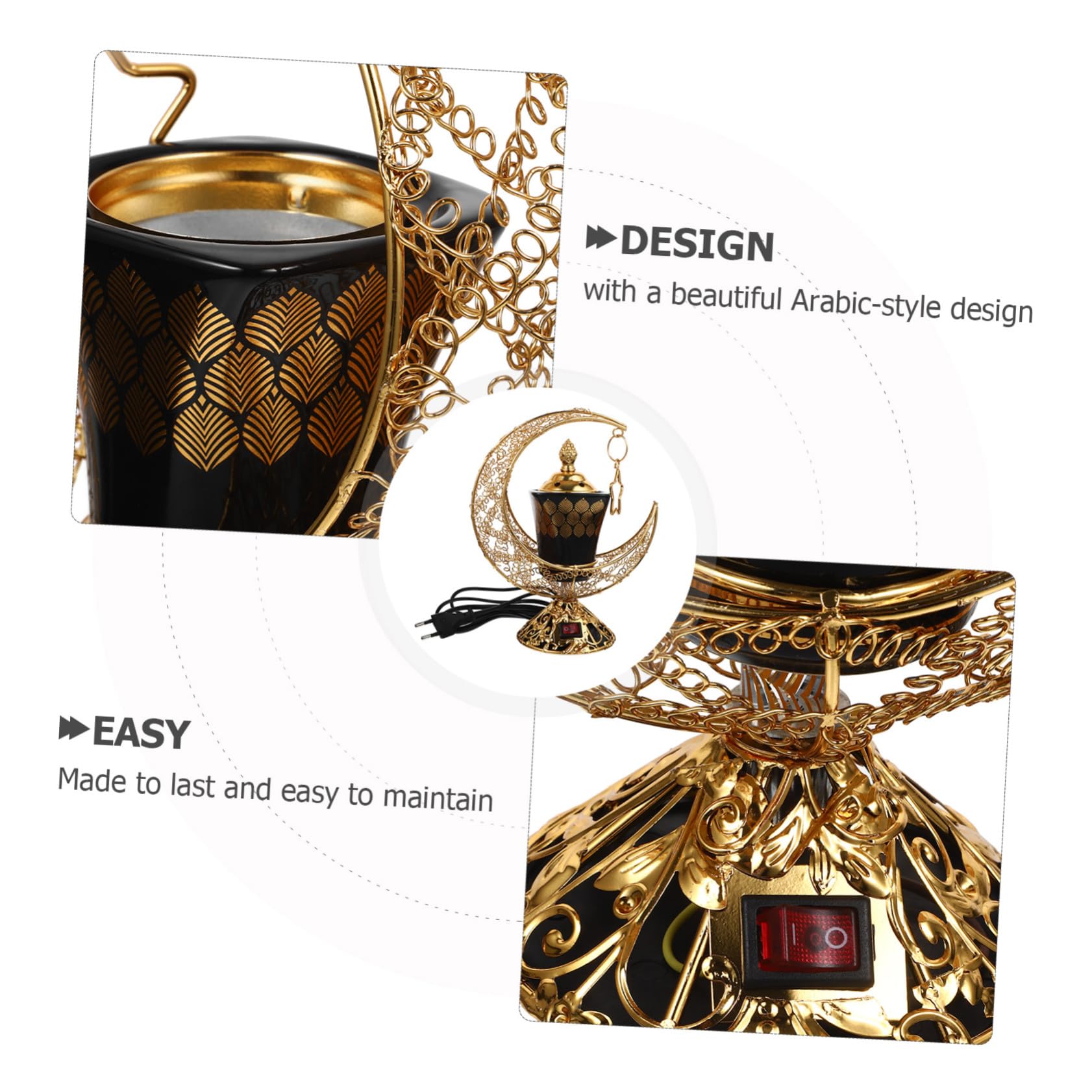 Quemador de Incienso Eléctrico de Cerámica Hogar Calefacción por Carbón y Operación Fácil, Diseño Decorativo Árabe Elegante para Ambiente Aromático