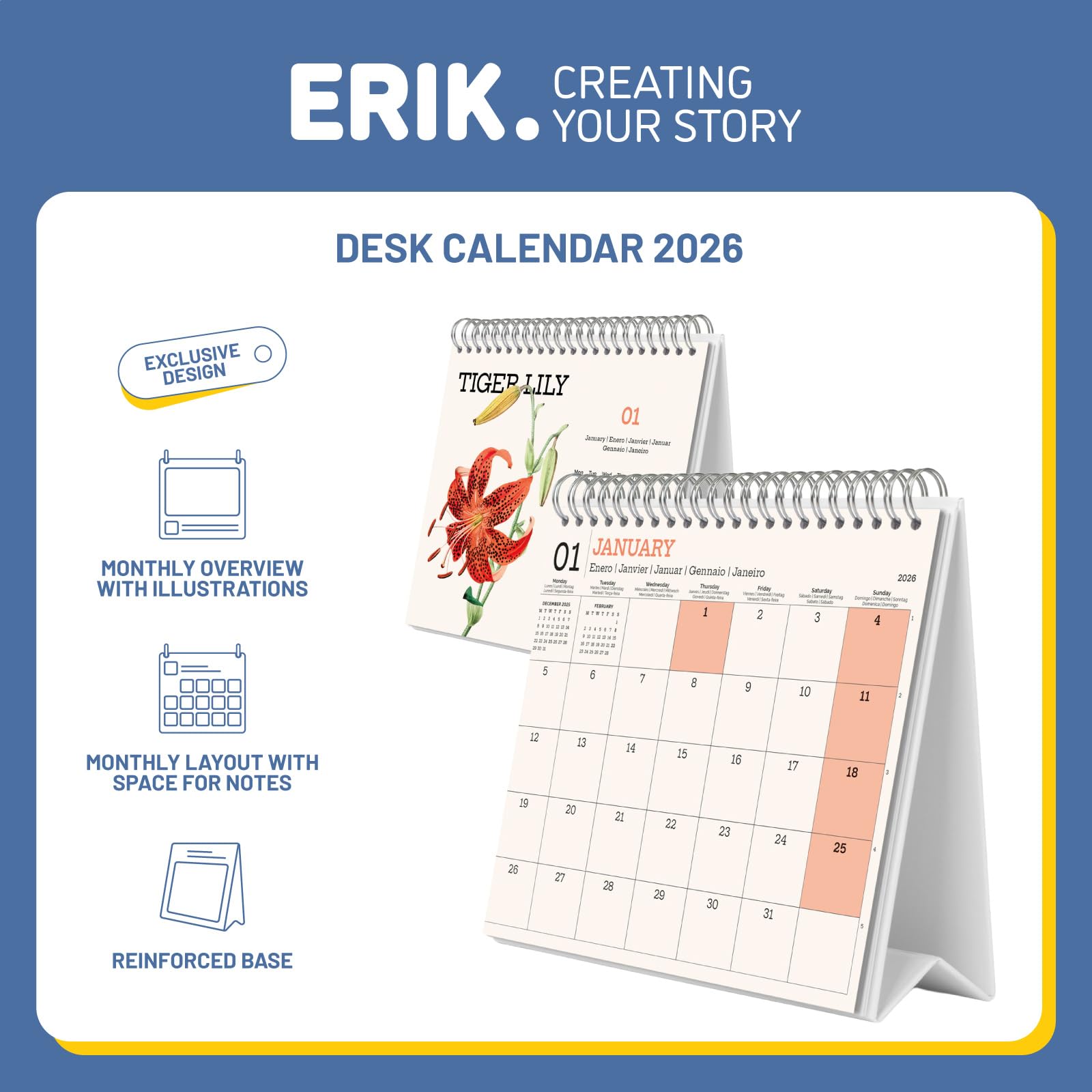 Grupo Erik Desk Calendar 2026 - Vintage Flowers Calendar 2026 Month To View | Monthly Desk Planner, Desktop Gifts Under 10 Pounds | Flowers Gifts For Friends