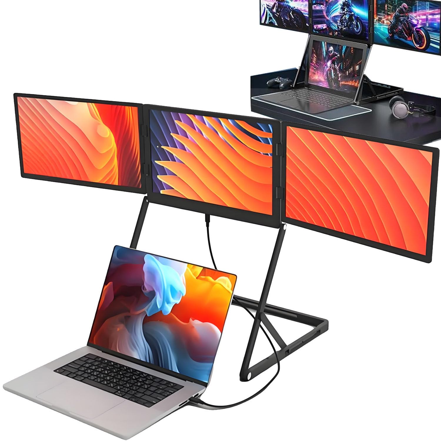 Monitor Pro MAX de 15.6" con Pantalla IPS Full HD de 1080p, Triple Monitor portátil para portátil, rotación de 360°, ángulos de visión Ajustables, USB C-C1, USB C-C2 y HDMI-Mini-HDM.