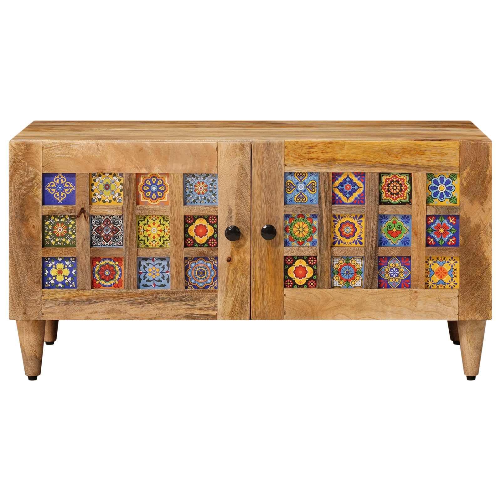 Stolik kawowy z litego drewna mango 80 x 50 x 40 cm z miejscem do przechowywania, zawiasami i półką do salonu, sofy, salonu, stolika pomocniczego, organizera, porządku