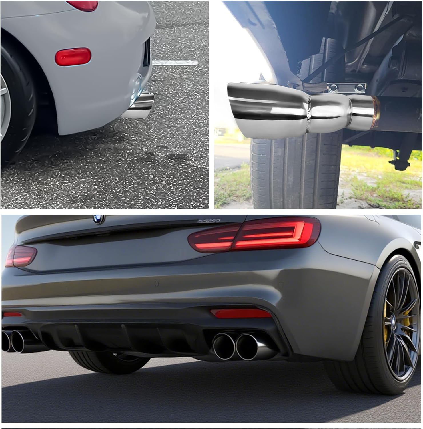 MuHize 2.5 Inch Inlet Exhaust Pipe, 3.5" Outlet 9.5" Overall Dual Exhaust Tip, Stainless Steel Polished, High Performance Exhaust Pipes for Pickup Truck, Car, Truck