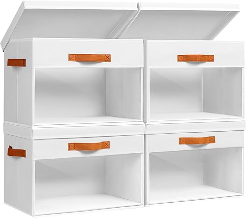 Miniatura 24 de Contenedores de Almacenamiento Grandes con Tapas - Paquete de 4 Organizadores Decorativos Plegables con Ventanas Transparentes y Asas, Organizadores