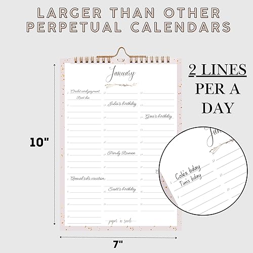 Miniatura 5 de Paper 'n Such - Calendario perpetuo para cumpleaños y aniversarios -12 meses - Libro grande para colgar en la pared - Diario para días importantes y