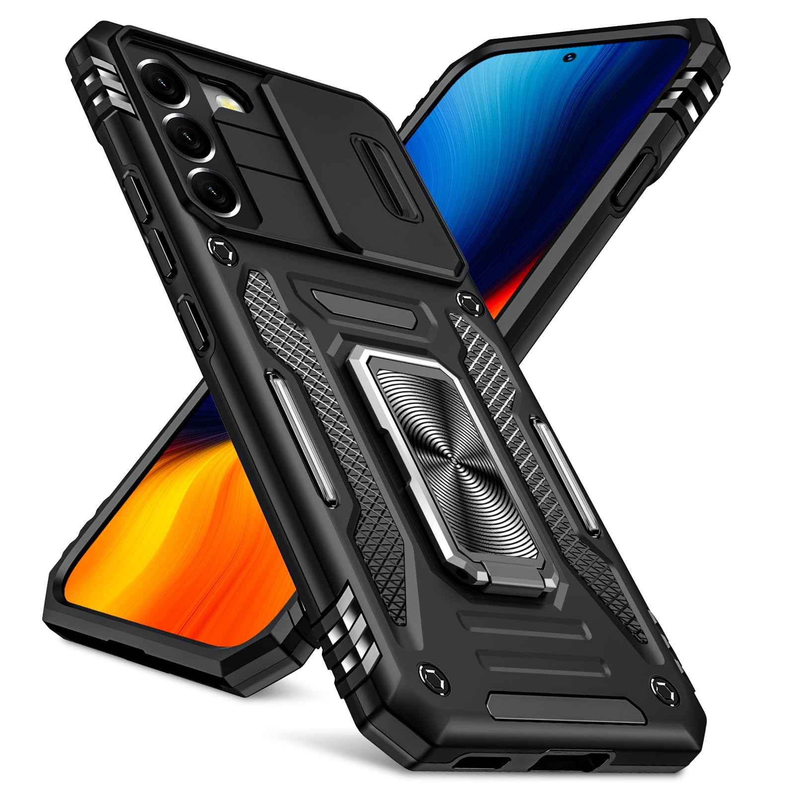 PNEWQNE Galaxy S21 5G 用のケース リング付き 衝撃吸収 SC-51B SCG09 ケース 耐衝撃 スタンド機能 米軍MIL規格 ギャラクシー s21 5g 用のカバー 全面保護 360°回転 滑り落ちにくい 人気 おしゃれ 携帯カバー 黒 WY88-143