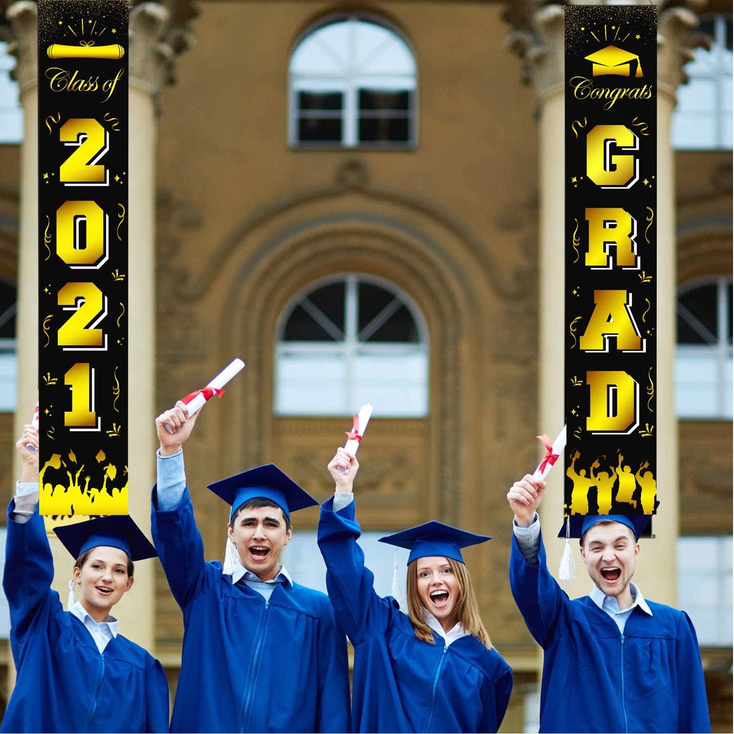 DmHirmg Class of 2021 & Congrats Grad Banner for Graduation Party Supplies - 2021 Graduation Decorations- Graduation Banner for 2021 Graduation-2021 Grade Porch Sign for Home Front Door(Black)