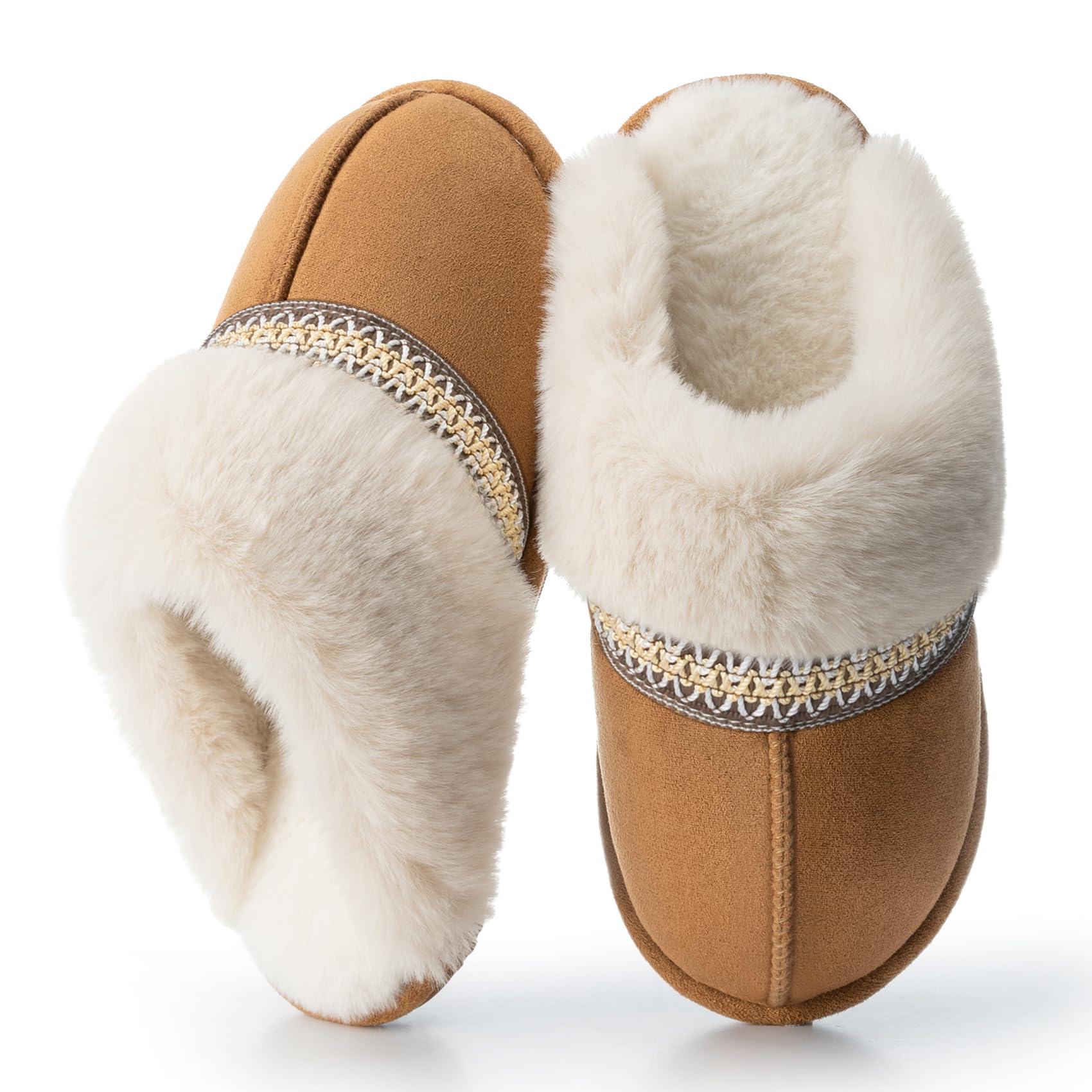 Fuzzy Slippers for Women with Memory Foam Warm Winter Suede House Slippers Indoor Outdoor Gifts For Women Faux