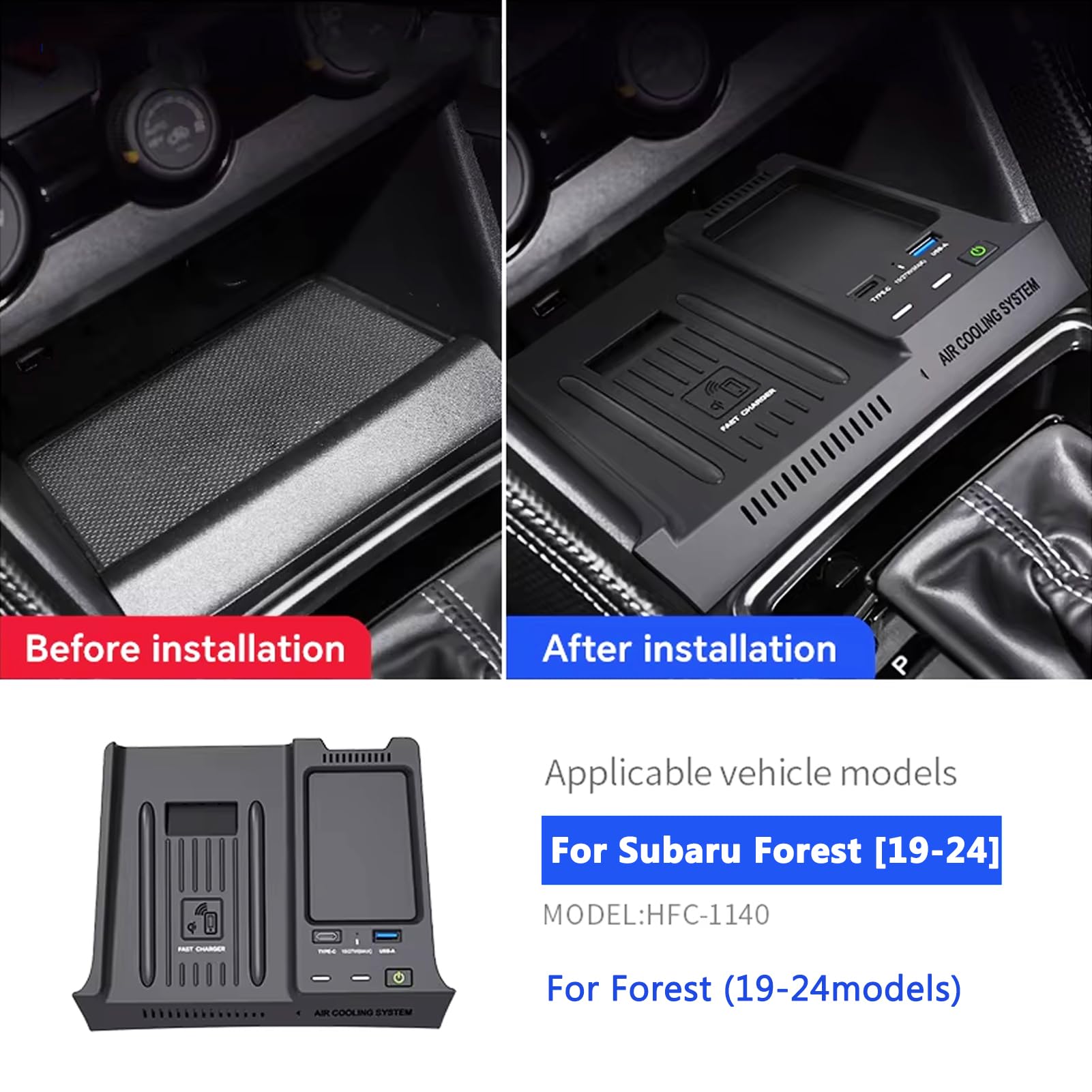 Ładowarka Samochodowa z 15W Bezprzewodowa + 27W USB i Typu C do Subaru Forester 2019 2020 2021 2022 2023 2024 Konsola środkowa Akcesoria do Tuningu Wnętrza dla i-Phone Sam-sung