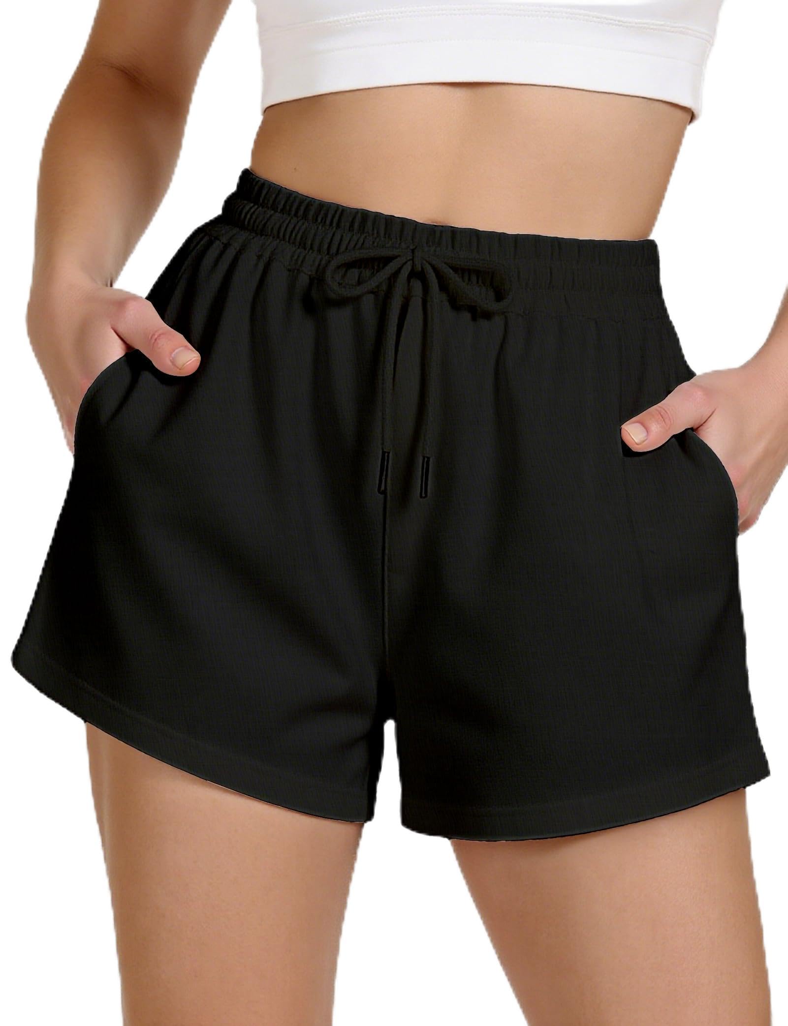 Buauty 2025 Women's Cute Cotton Fleece Sweat Shorts with Pockets - Featuring Drawstring, Elastic Jersey French Terry