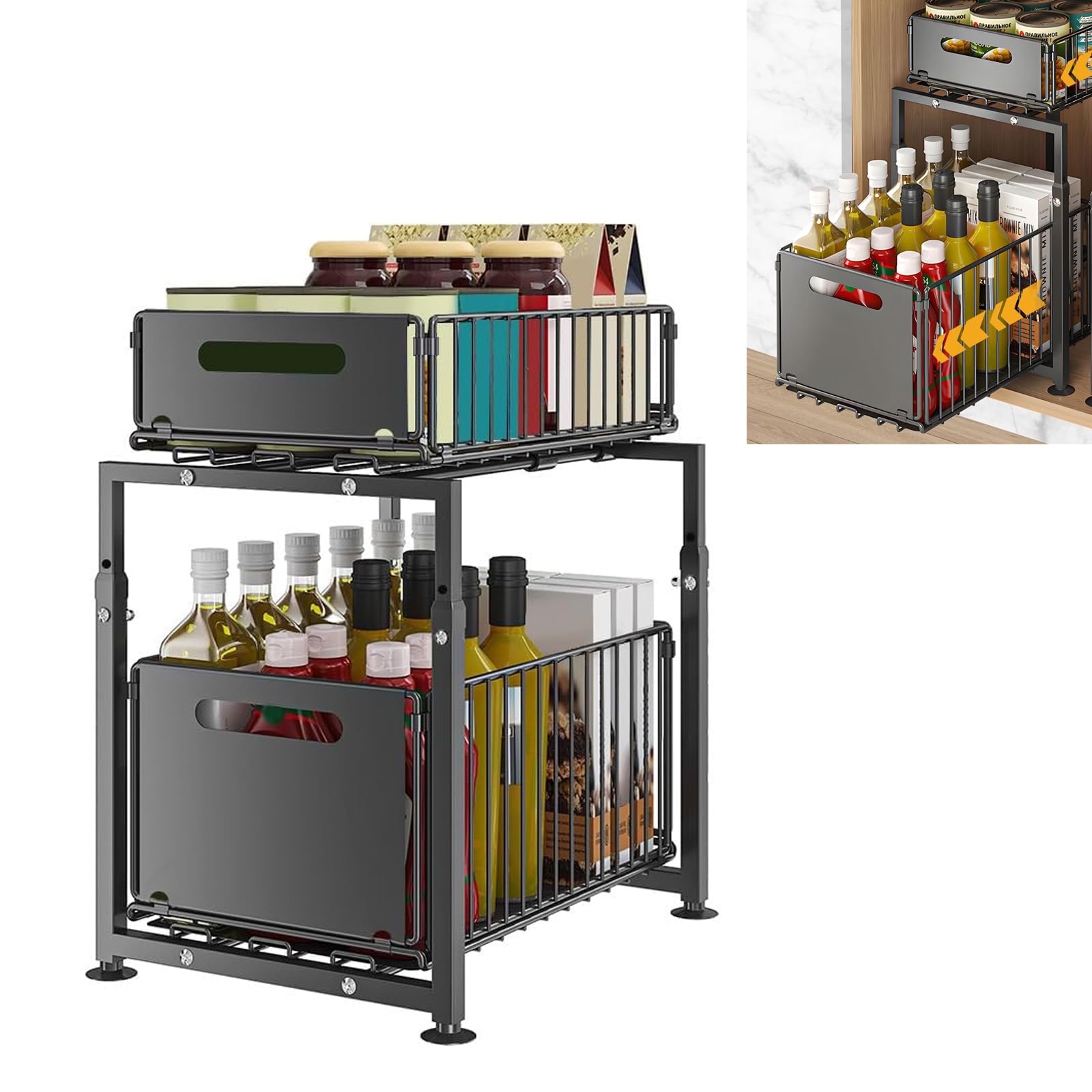 Rangement sous Évier en Métal à 2 Niveaux, Coulissant Organisateur Sous Evier, Organiseur Hauteur Réglable, Rangement Produits Menagers, Rangements Cuisine, pour Cuisine, Bureau, Bain