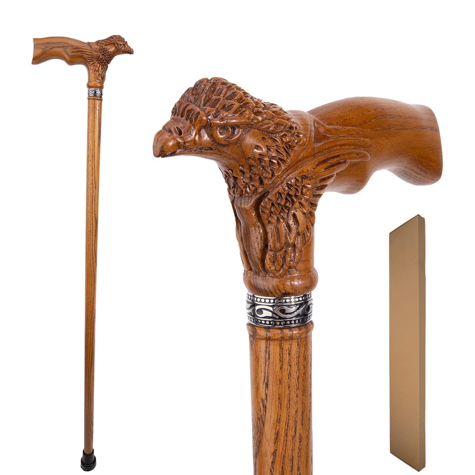 Bastón de Madera con Motivo Águila Tallada a Mano para Unisex.