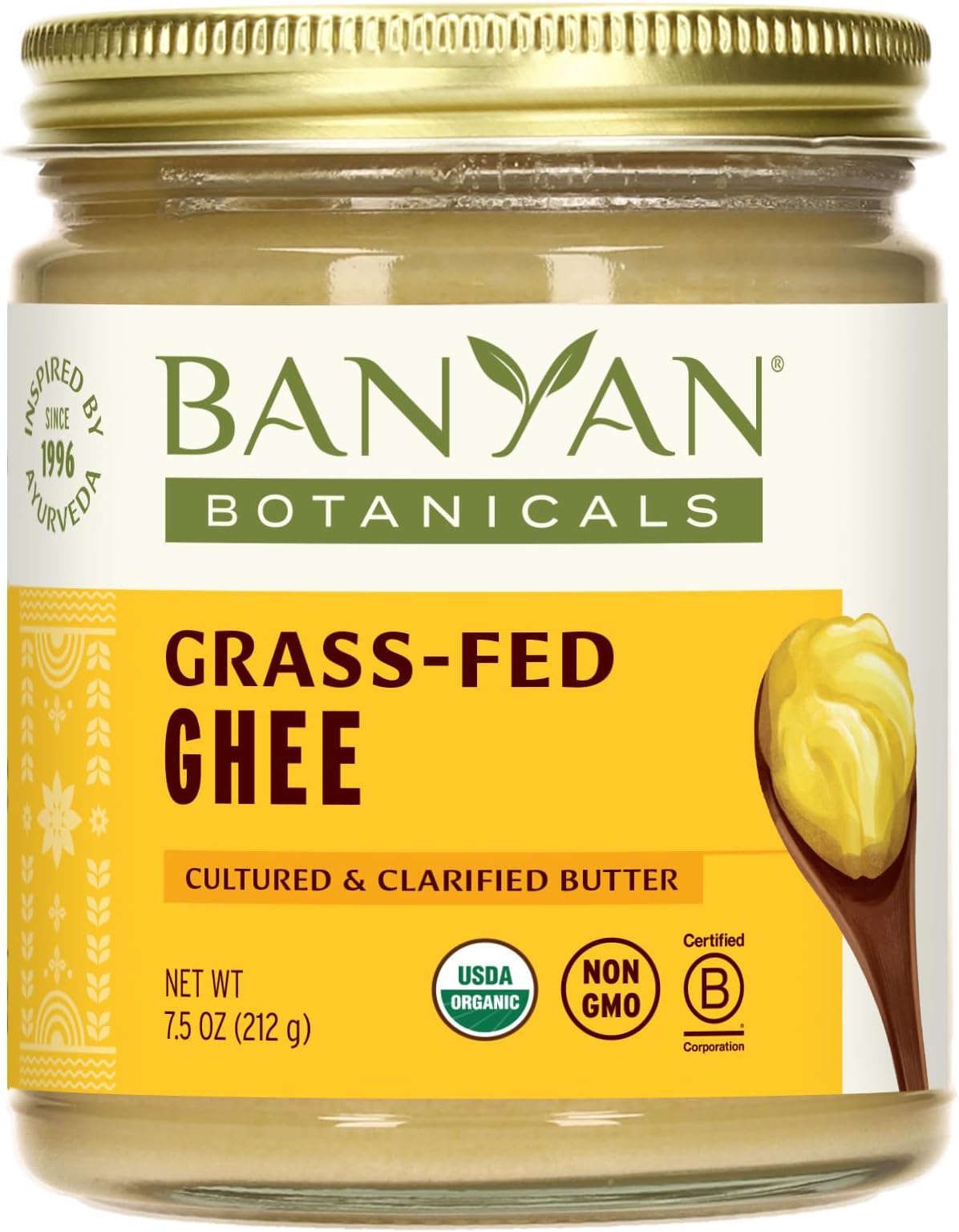 Banyan Botanicals Grass-Fed Ghee โ Original Cultured Organic Ghee (Clarified Butter) โ Tasty Oil & Butter Alternative for Cooking & Baking โ 7.5 oz โ Non-GMO Gluten Free Vegetarian