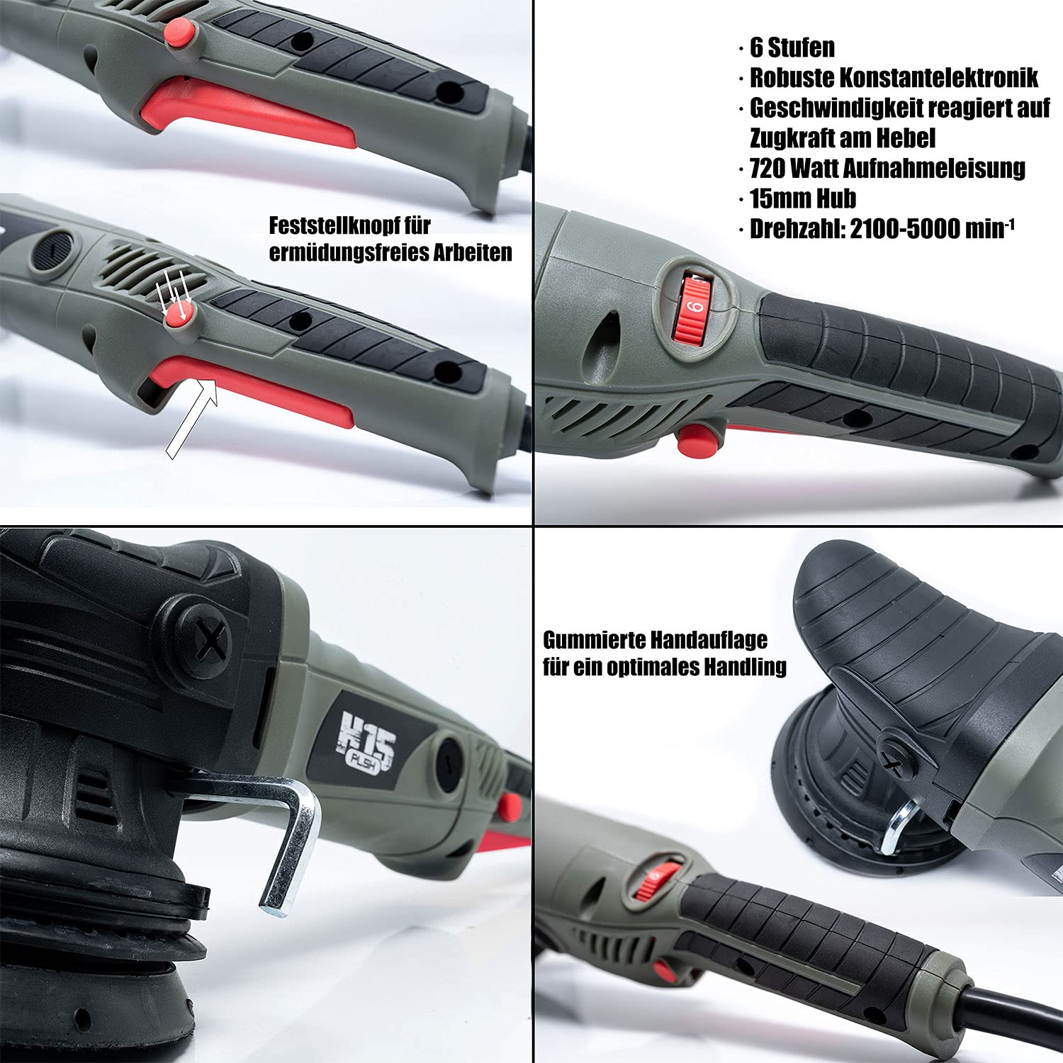 detailmate Polier Set | PLSH H15 Exzenter Poliermaschine mit Tasche + Koch Chemie Polituren + Finish Spray 140ml + Polierpads + 2x Poliertücher + 3M Abdeckband | Für eine professionelle Autopolitur