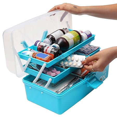 Eopzo Portable 3 Compartments/Layers Multipurpose Rectangular Storage Repair Tool Box Case Organiser (Blue, Large)