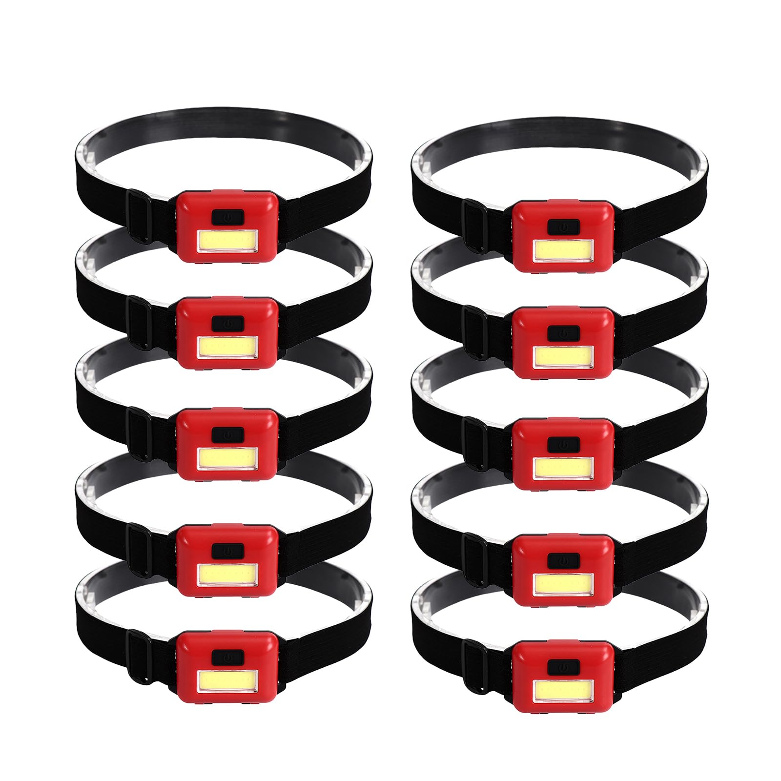 POCKETMAN Pack 10 LED Headlamp COB Super Bright Lightweight Headlight Waterproof Head Torch Lamp for Outdoor Camping Lighting Night Running Emergency (Red, 10)