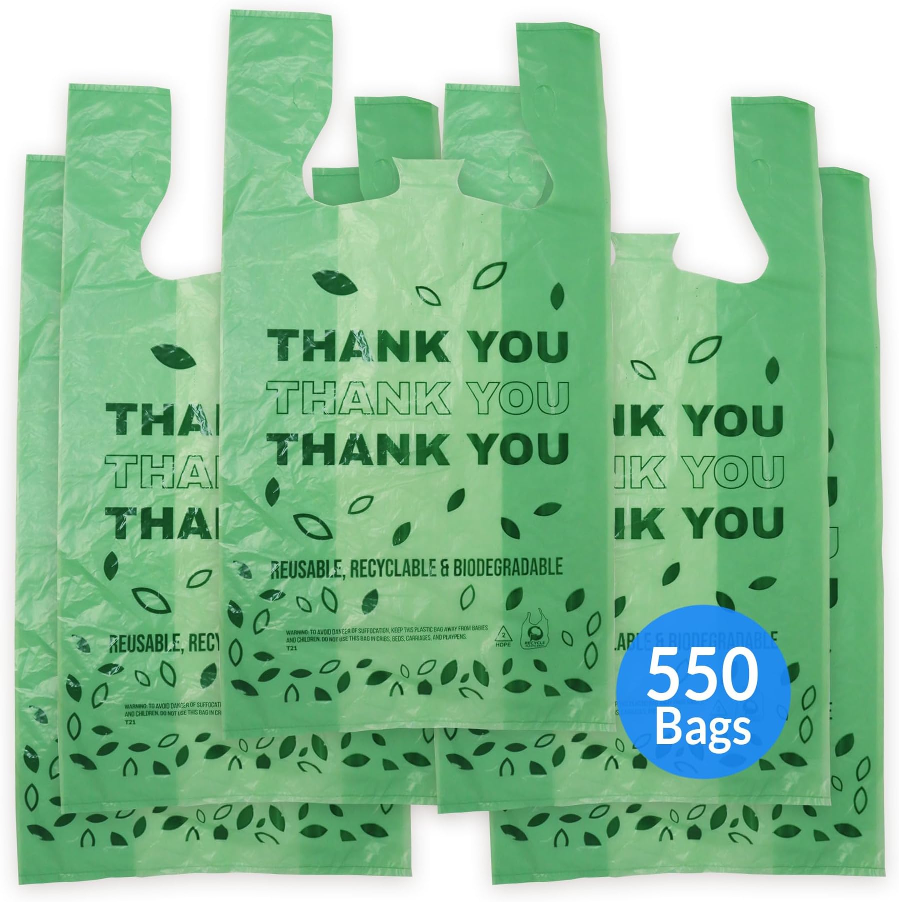 Reli. Biodegradable Thank You Bags | 550 Count - Bulk | Biodegradable Shopping Bags, Grocery, Restaurant | OxoBiodegradable Plastic | 11.5" x 6.5" x 22" (Green)