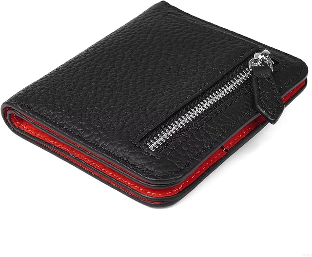GADIEMKENSD Small Wallet Bifold Credit Card Holder Genuine Leather Coin Purse RFID Blocking Mini Compact Pocket Wallet with Zipper Ultra Slim Minimalist Black