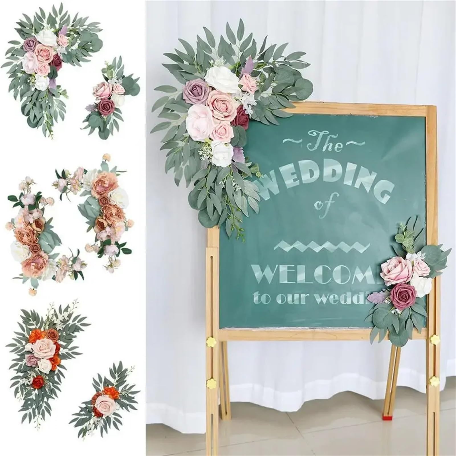 künstlicher Hochzeitsbogen Blumen Kit Hochzeits-Willkommensschild Künstliche Rosen-Blumengirlande for Waldhochzeitsbogen-Blumen-Landhintergrund-Dekore(E)