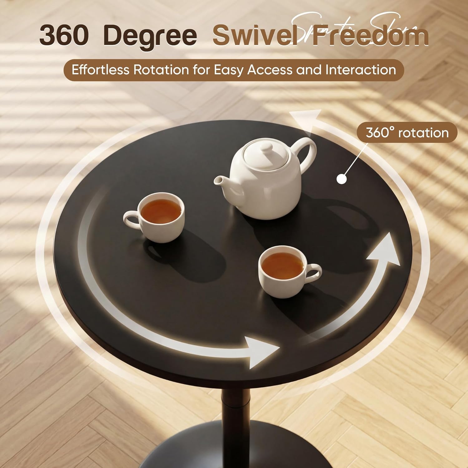 Shahoo Round Bar Table, Adjustable Height and 360° Swivel Pub Table, Cocktail Table for Bar, Bistro, Dining Room, Black