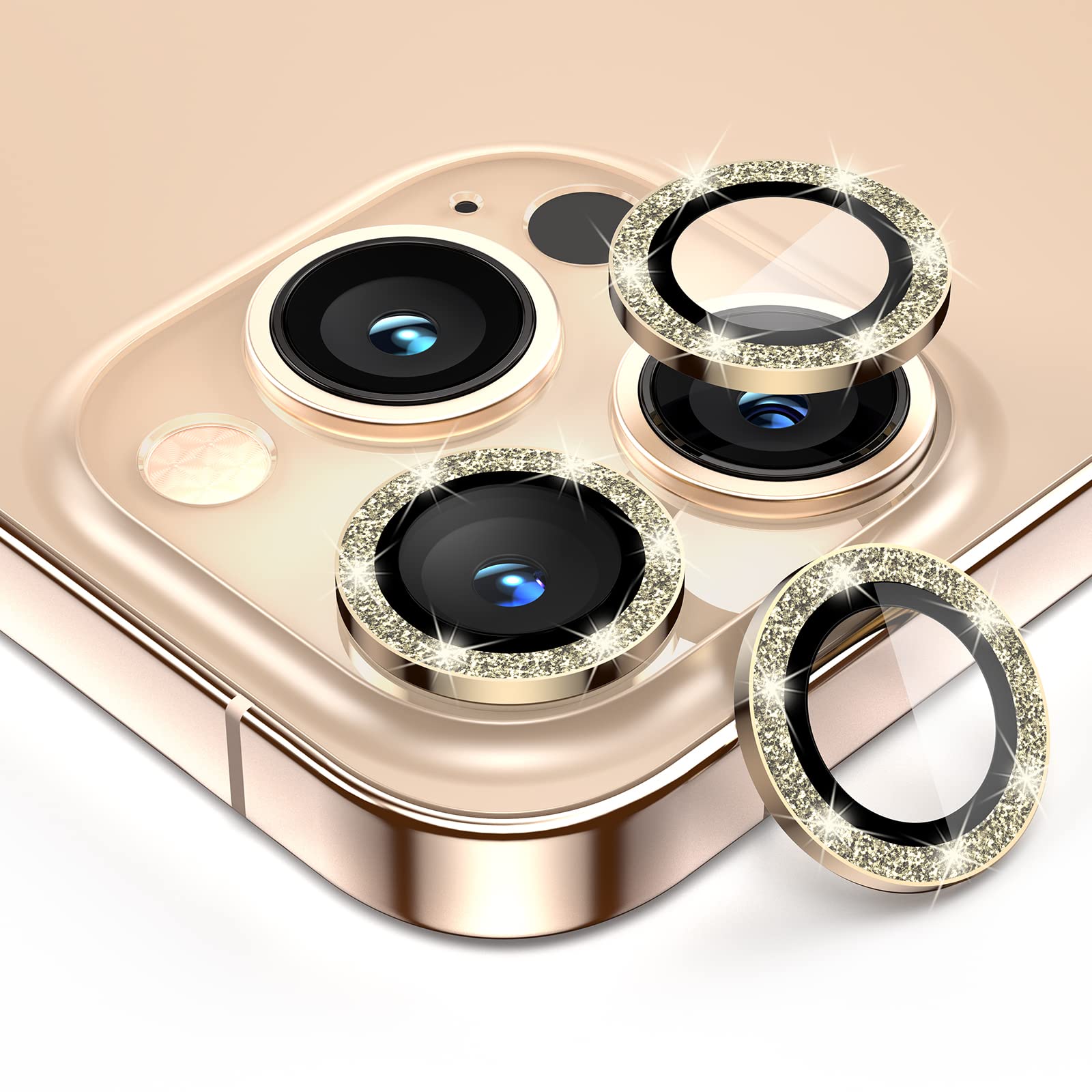 OIFEN for iPhone 13 Pro Max & iPhone 13 Pro Camera Lens Protector，HD Anti-Scratch Tempered Glass Glitter Camera Protector Cover for 13Pro 6.1" / 13 ProMax 6.7 inch 2021,Gold Glitter