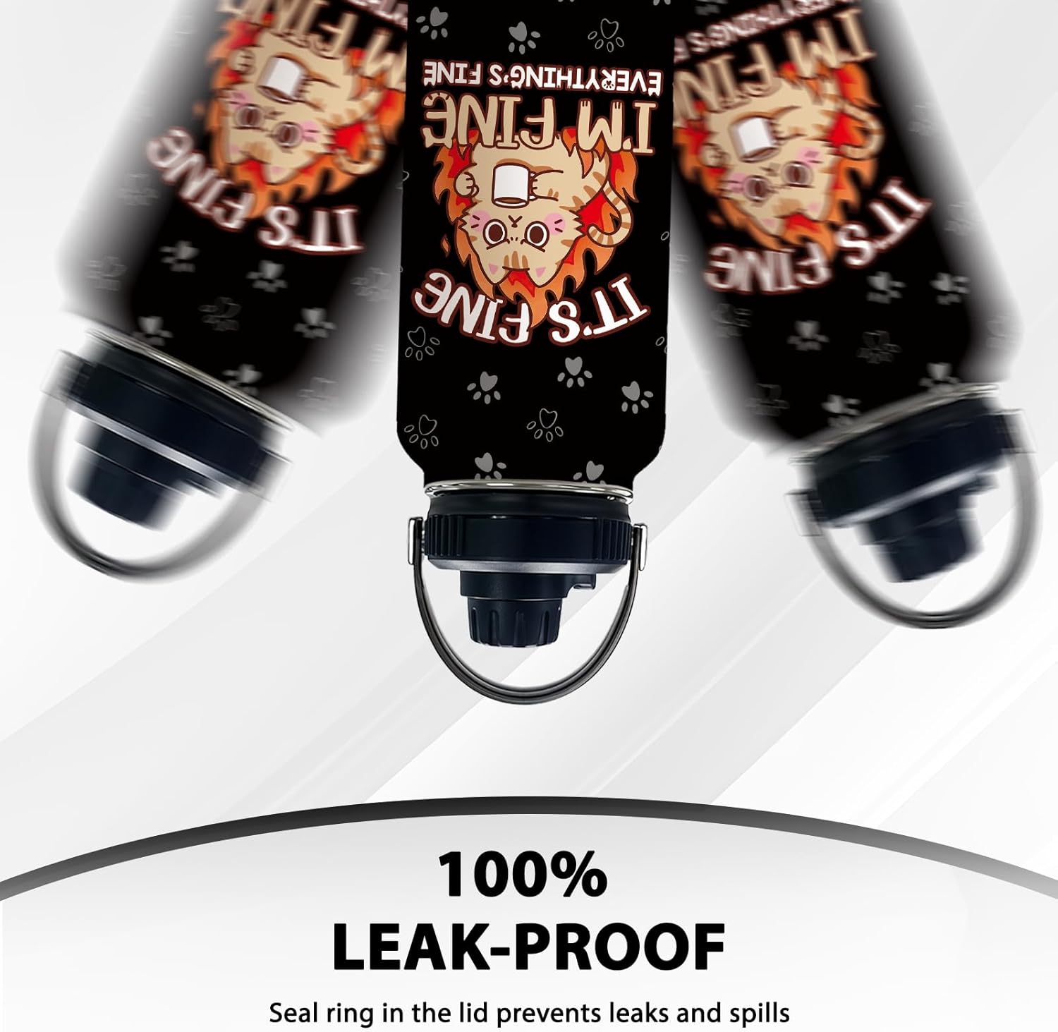 Cat Lover Gifts, Cat Gifts for Women Men Girls, Funny 32oz Cats Themed Water Bottle Cup Tumbler with Lid Everything Is Fine Mug, Christmas Birthday Gift for Cats Lovers Mom Lady Friends, 1 PCS - Image 5