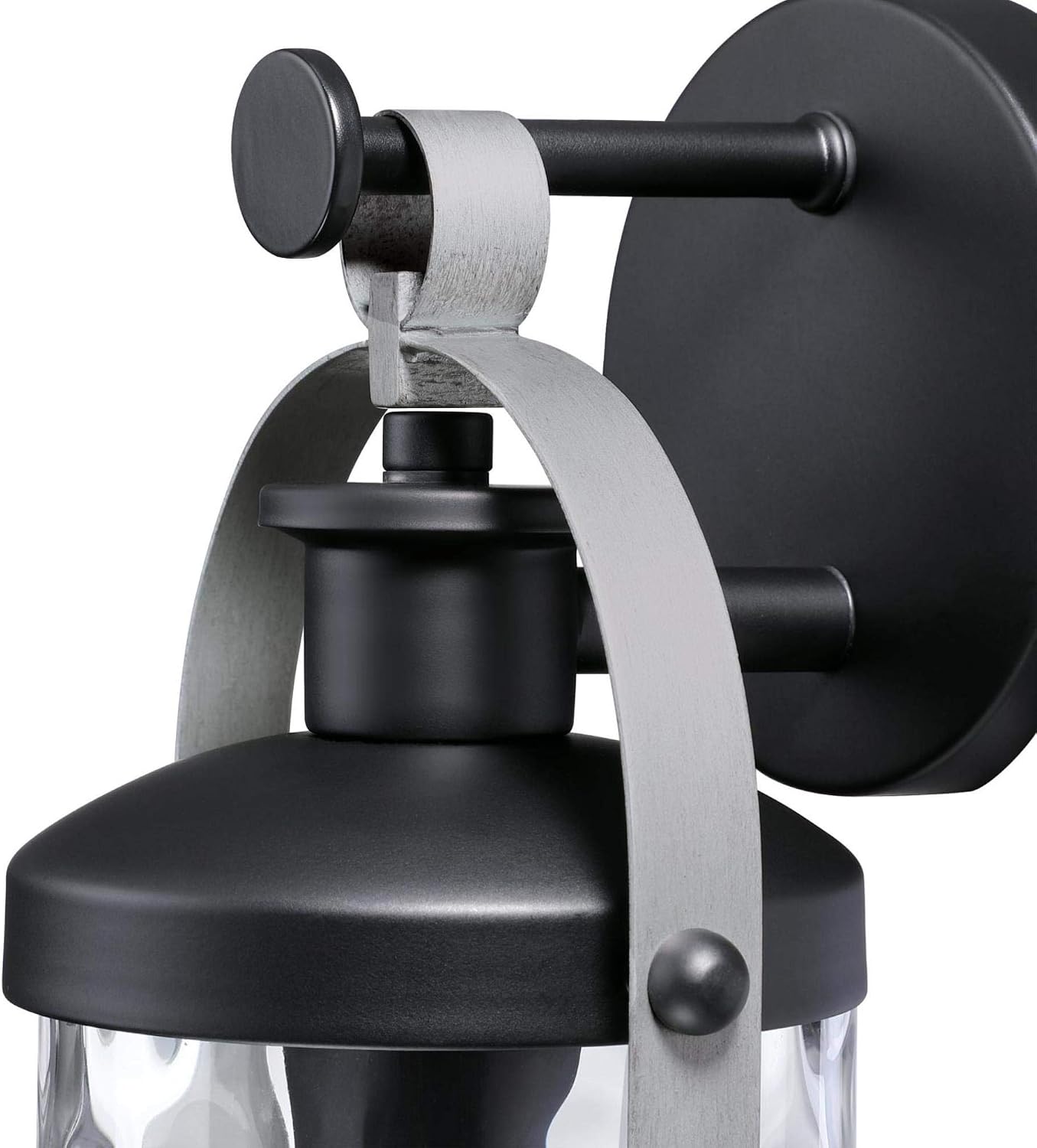 Westinghouse 6113400 Courtland Grove Transitional One-Light Outdoor Wall Light, Matte Black and Antique Pewter Finish, Clear Hammered Glass