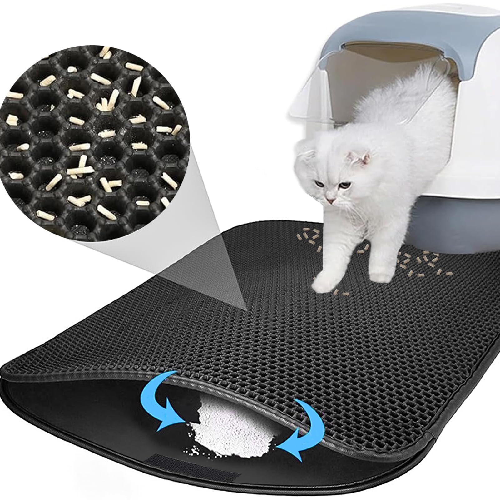 Tappetino Lettiera Gatti 30x45cm - Design Nido D'Ape, Impermeabile Doppio Strato, Antiscivolo | Grigio O Nero
